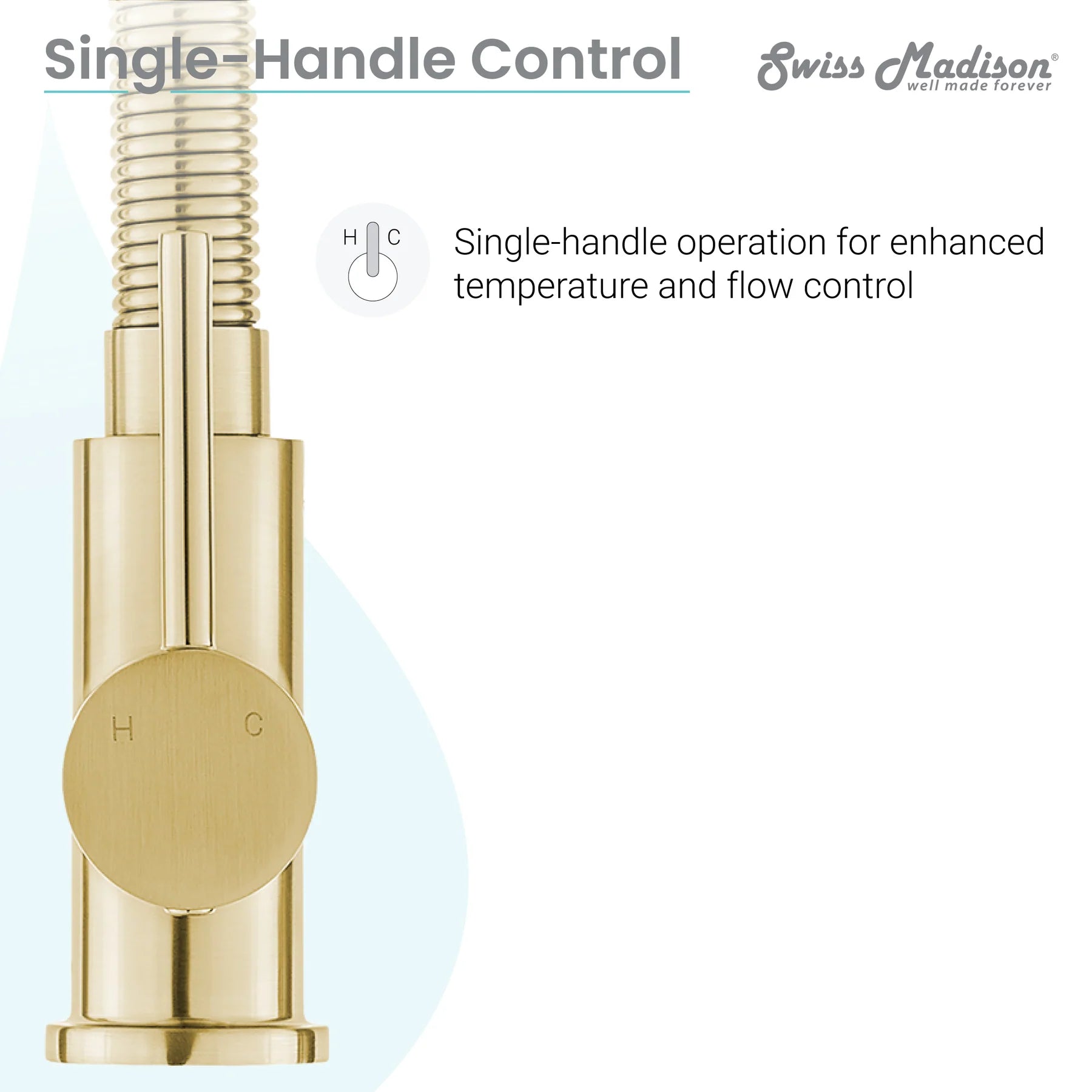 Swiss Madison Nouvet 19" Single Handle Brushed Gold Kitchen Faucet With 360 Swivel and Pull-Out Spray