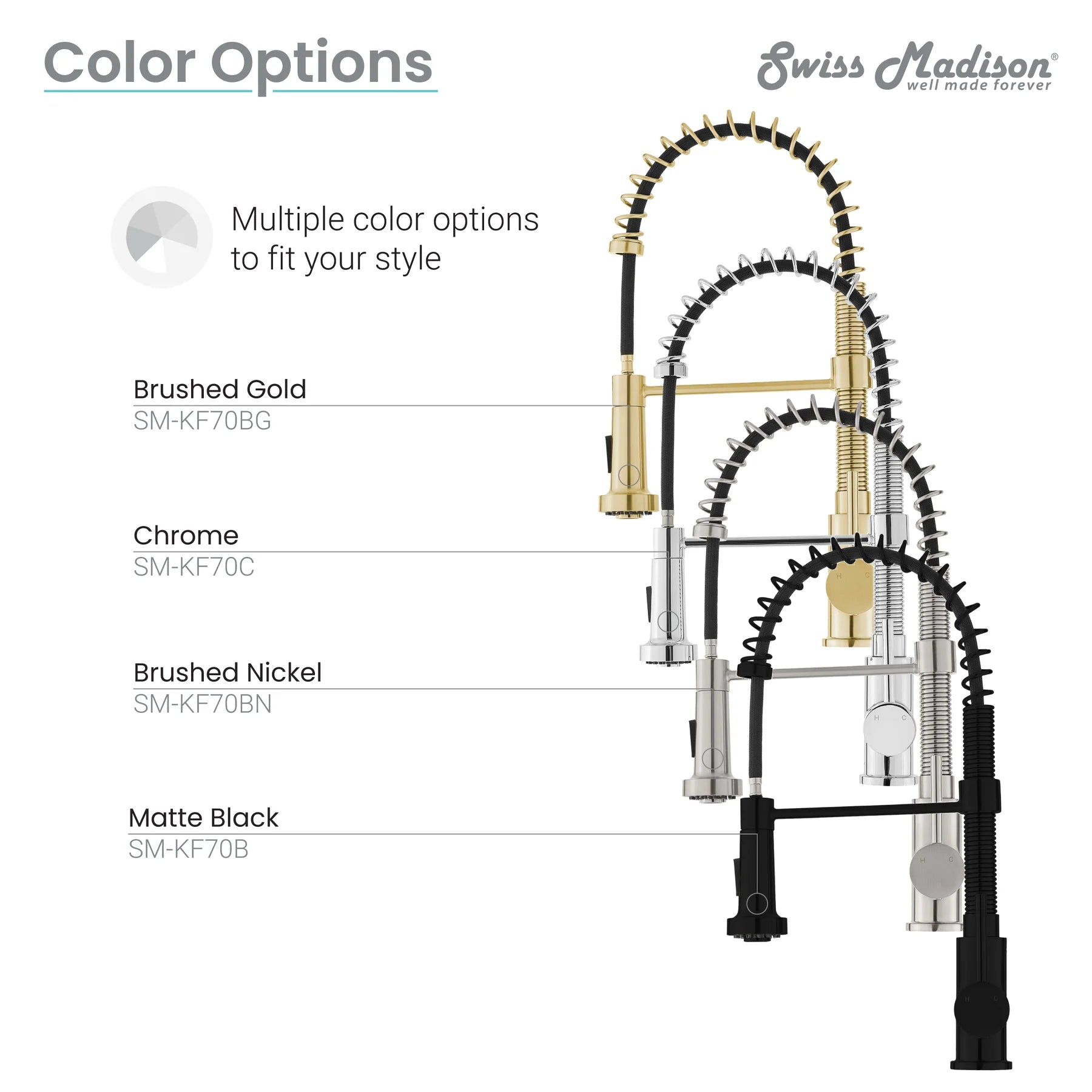 Swiss Madison Nouvet 19" Single Handle Brushed Gold Kitchen Faucet With 360 Swivel and Pull-Out Spray