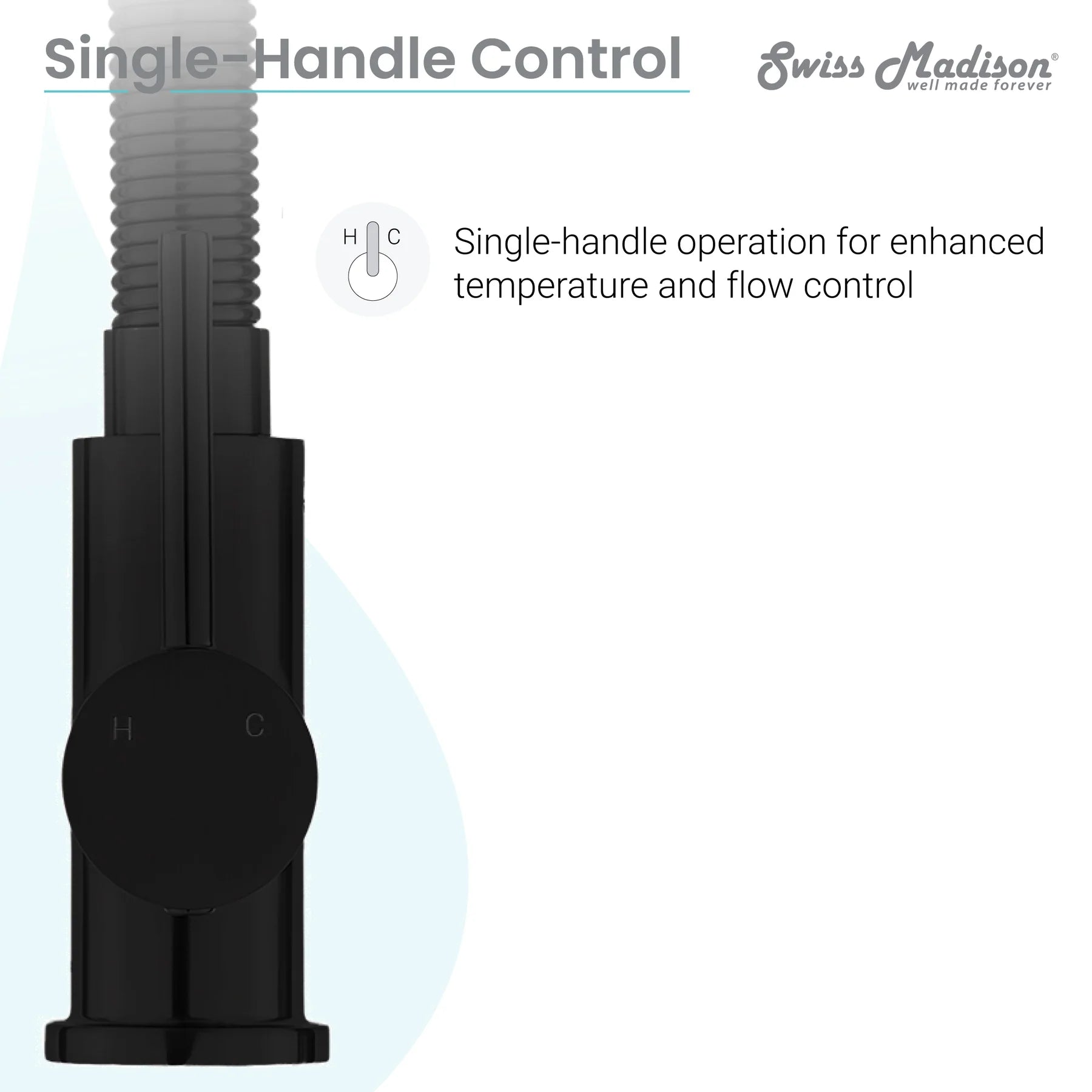 Swiss Madison Nouvet 19" Single Handle Matte Black Kitchen Faucet With 360 Swivel and Pull-Out Spray