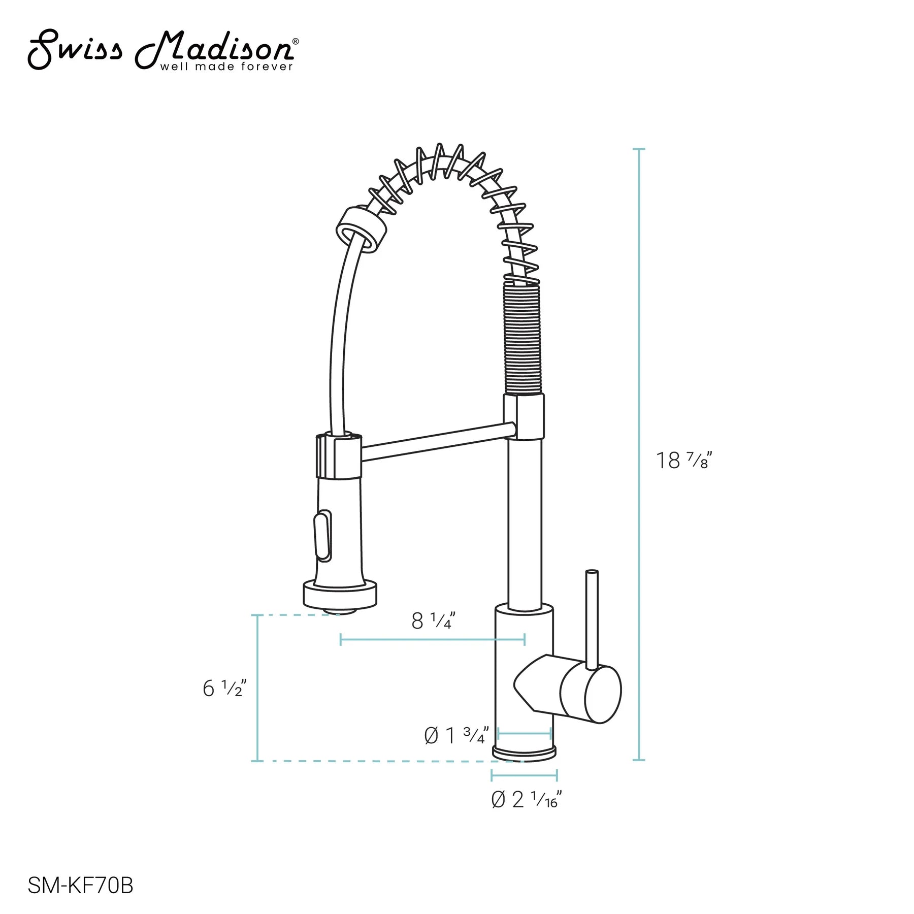 Swiss Madison Nouvet 19" Single Handle Matte Black Kitchen Faucet With 360 Swivel and Pull-Out Spray