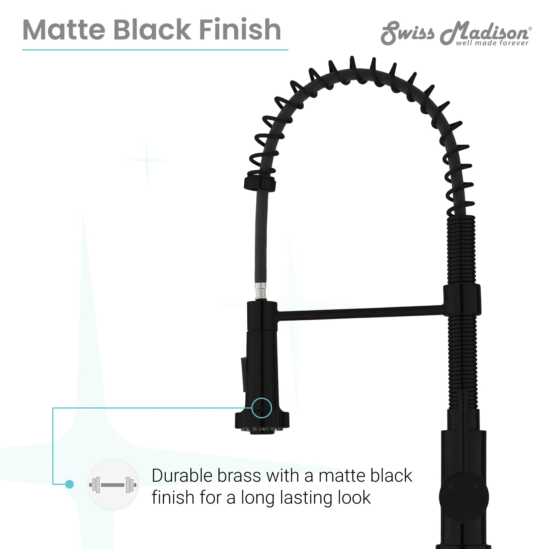 Swiss Madison Nouvet 19" Single Handle Matte Black Kitchen Faucet With 360 Swivel and Pull-Out Spray