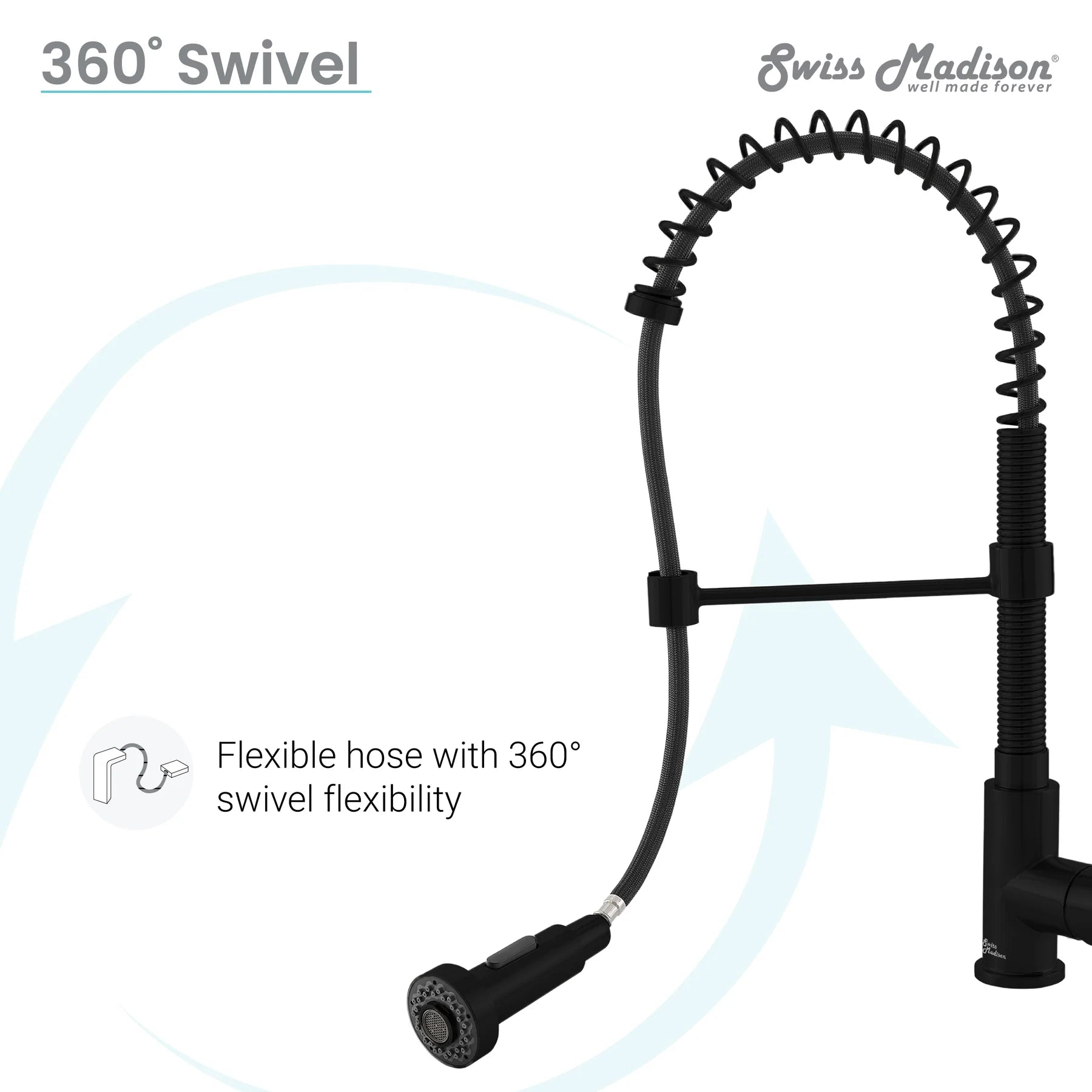 Swiss Madison Nouvet 19" Single Handle Matte Black Kitchen Faucet With 360 Swivel and Pull-Out Spray