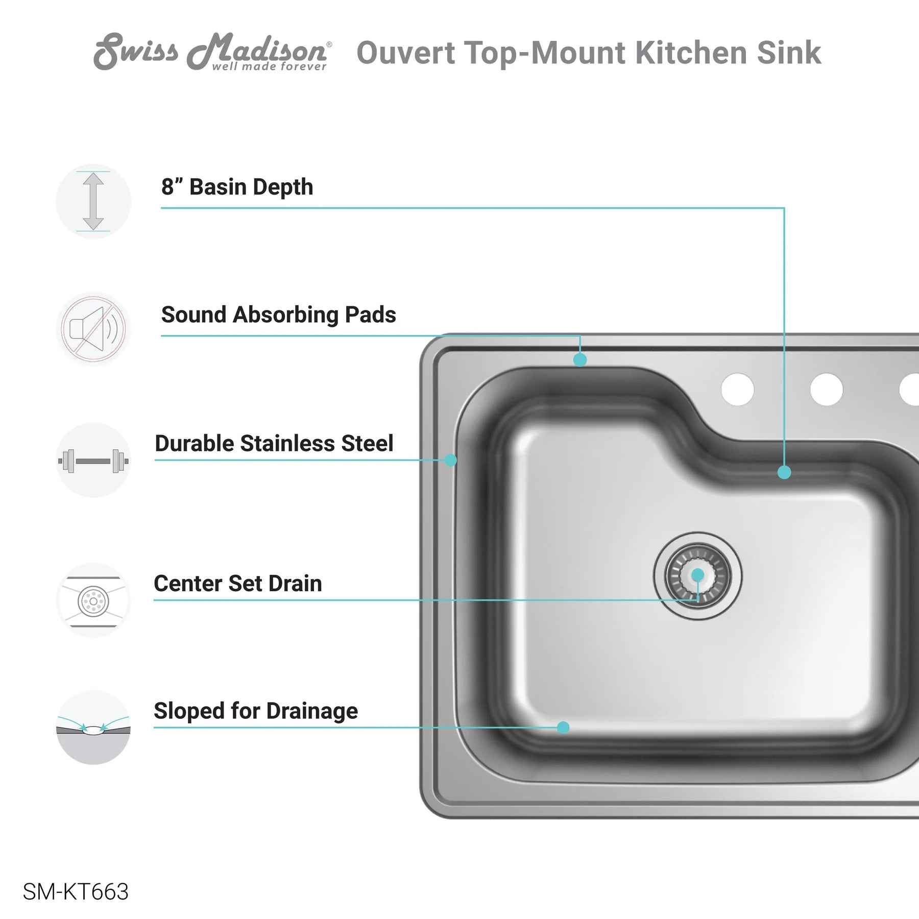 Swiss Madison Ouvert 25" Single Stainless Steel Top-Mount Kitchen Sink