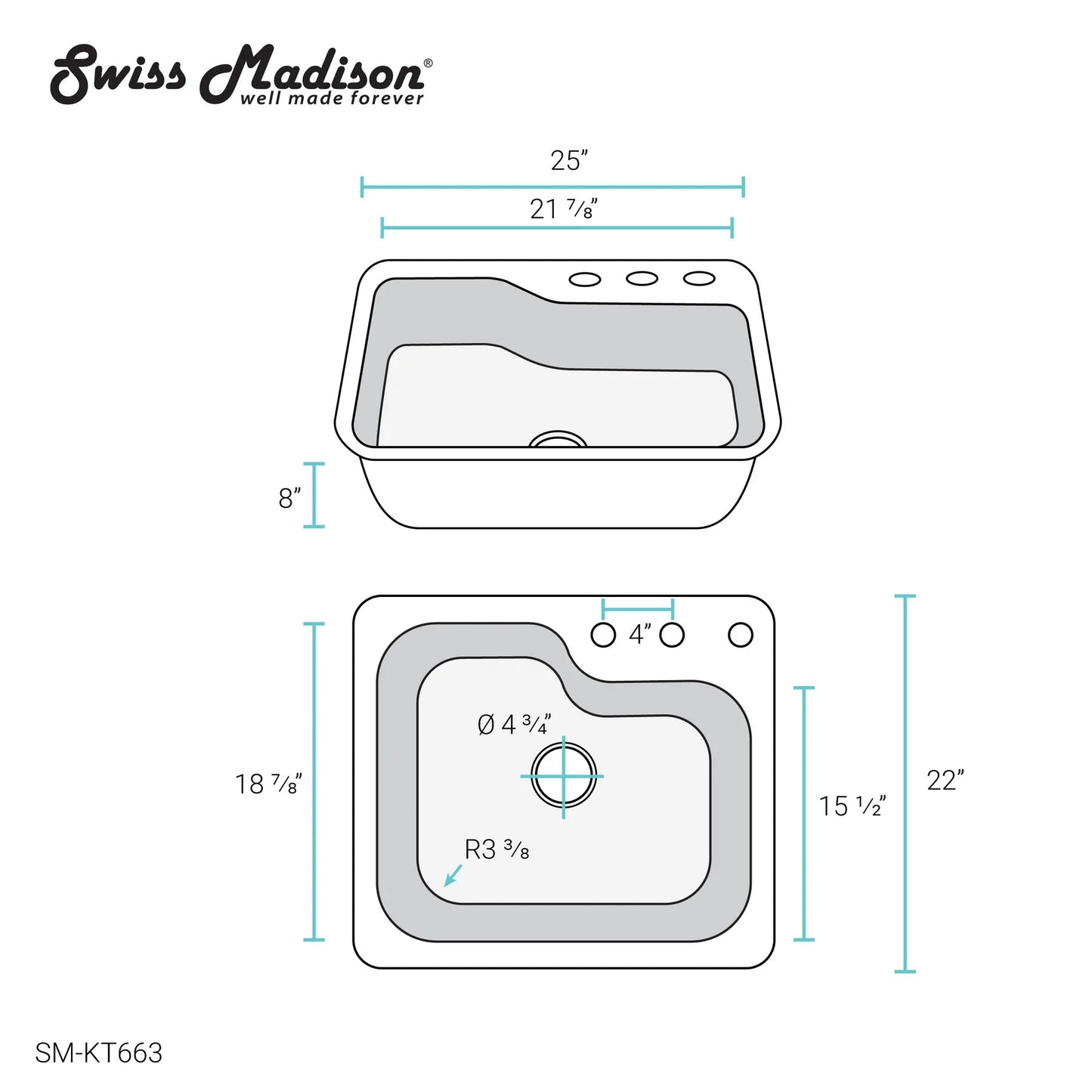 Swiss Madison Ouvert 25" Single Stainless Steel Top-Mount Kitchen Sink