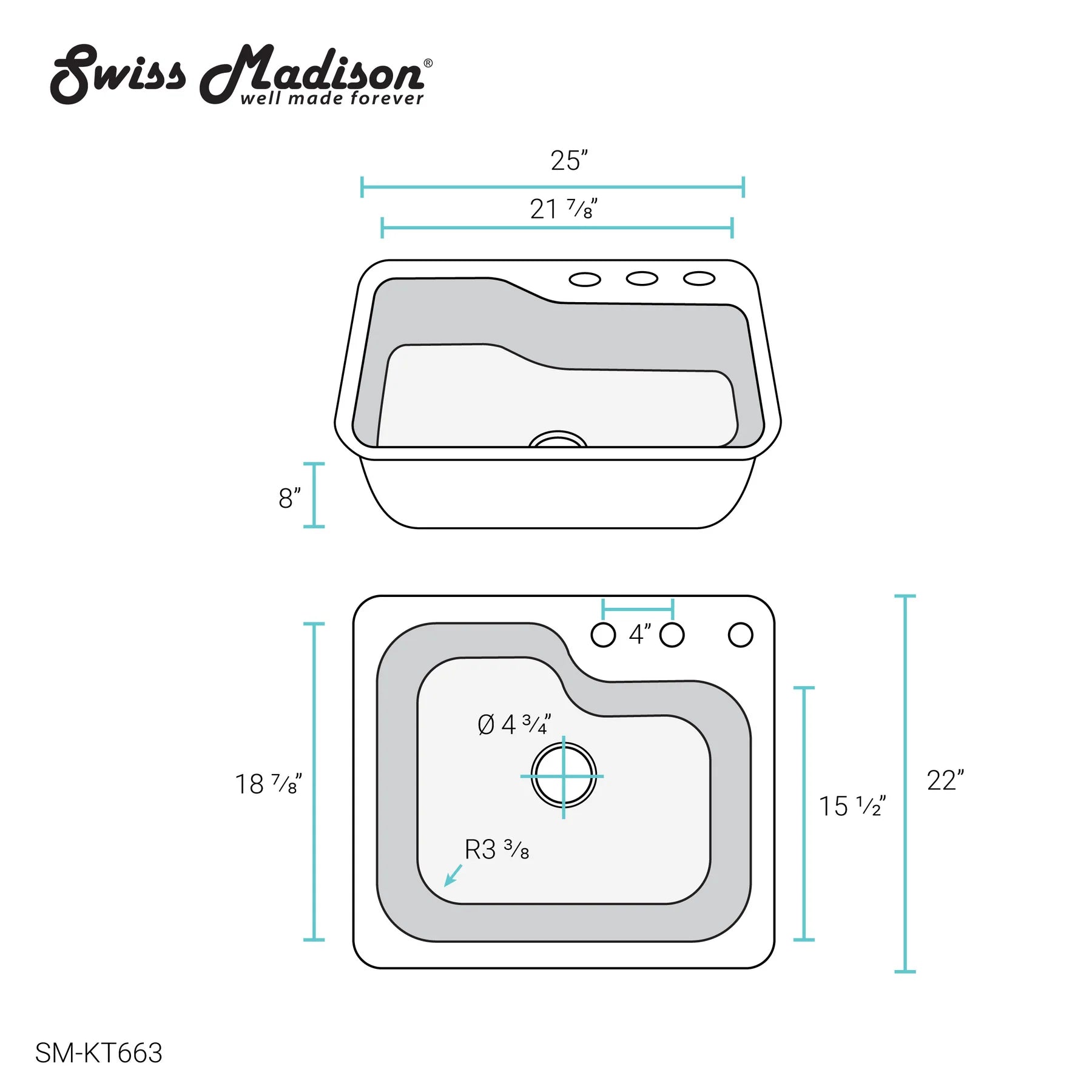 Swiss Madison Ouvert 25" Single Stainless Steel Top-Mount Kitchen Sink