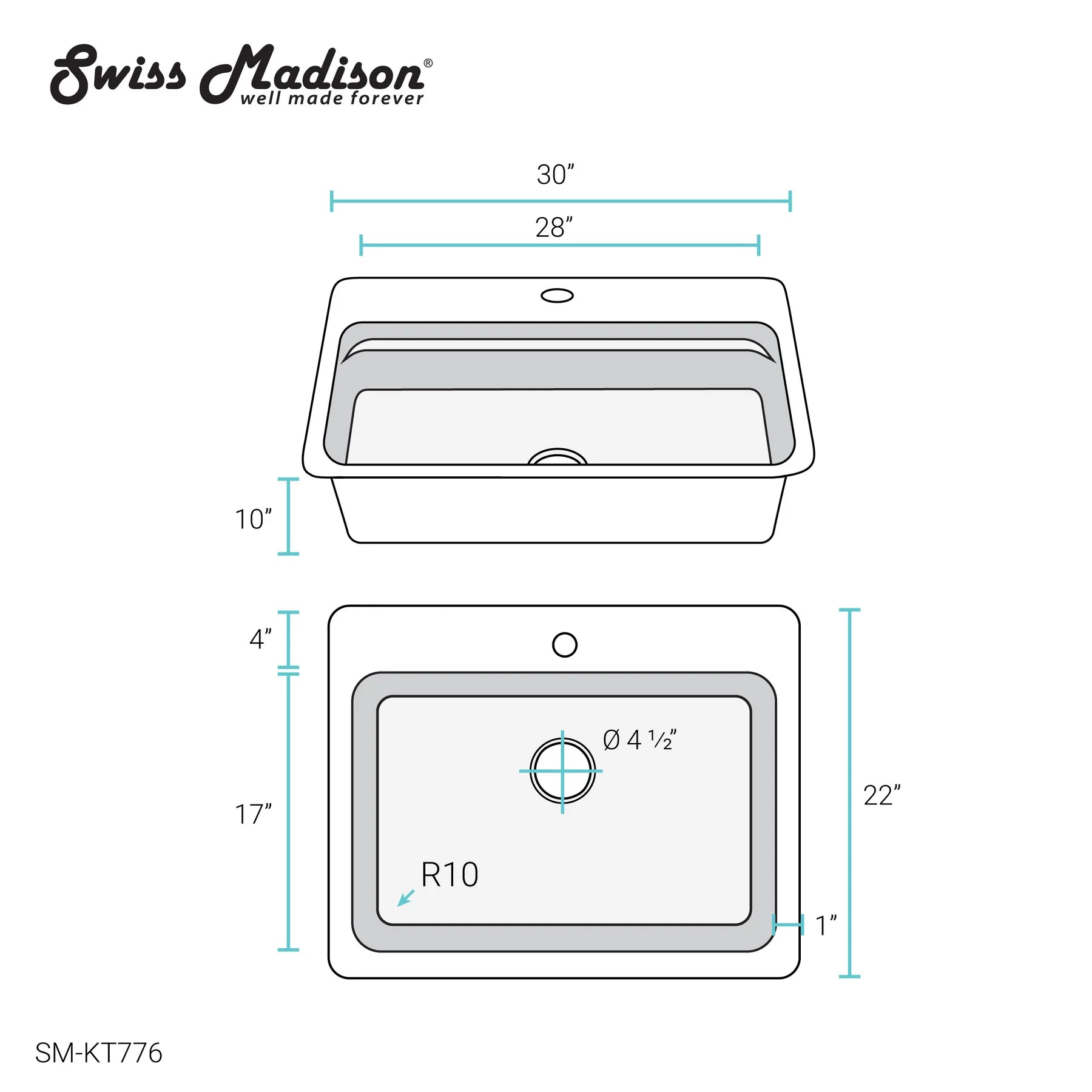 Swiss Madison Ravi 30" Single Stainless Steel Top-Mount Kitchen Workstation Sink