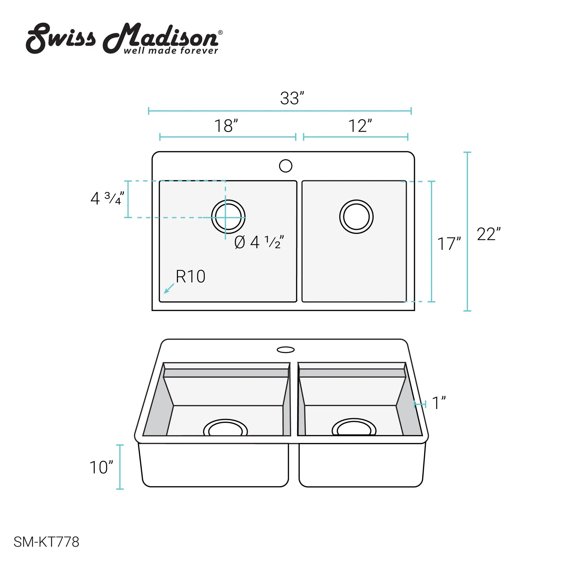 Swiss Madison Ravi 33" Double Stainless Steel Top-Mount Kitchen Workstation Sink