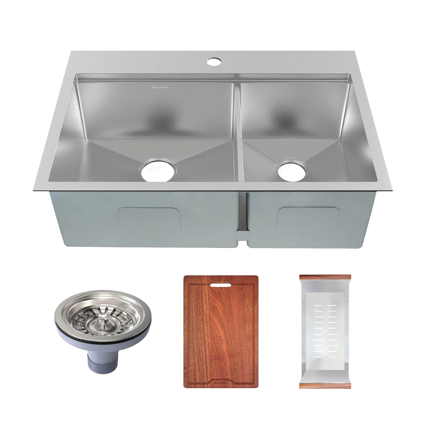 Swiss Madison Ravi 33" Double Stainless Steel Top-Mount Kitchen Workstation Sink