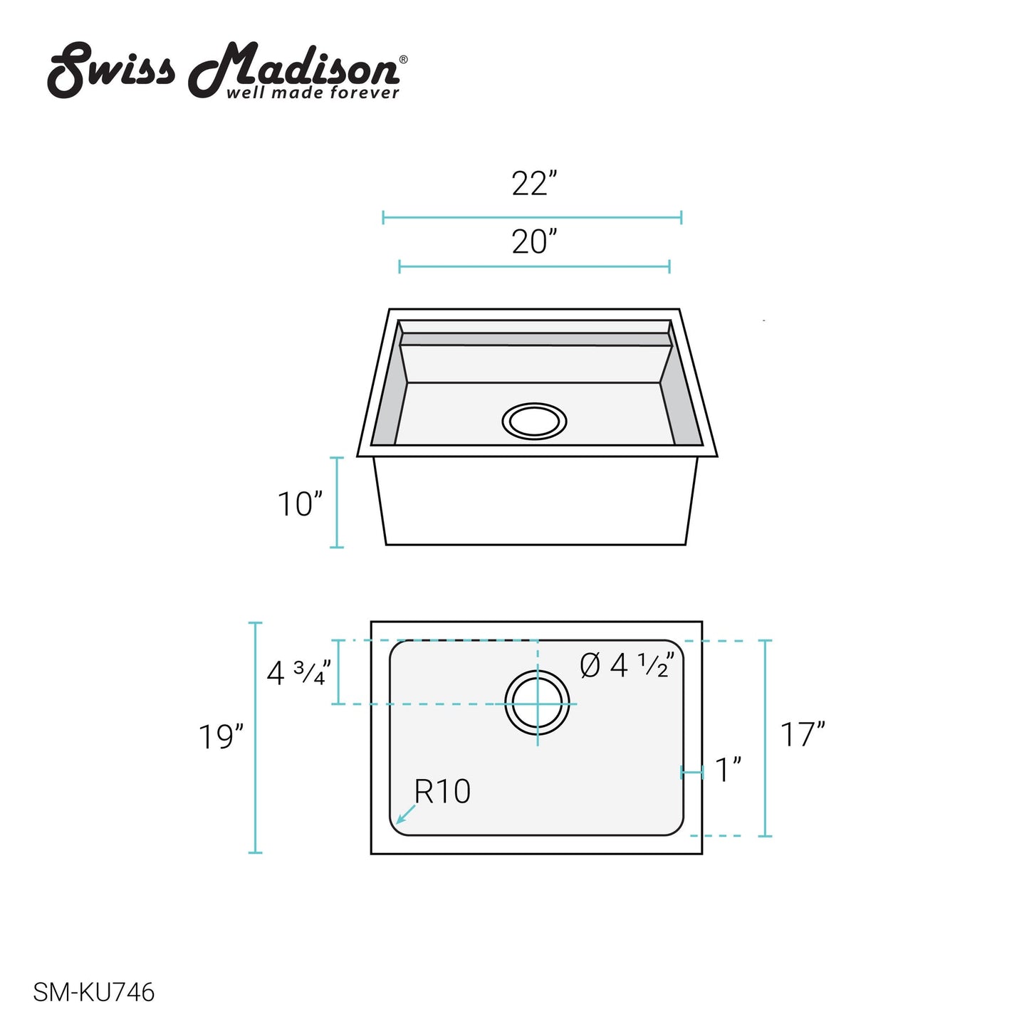 Swiss Madison Rivage 22" x 19" Single Basin Stainless Steel Undermount Kitchen Workstation Sink With Drain, Cutting Board and Colander