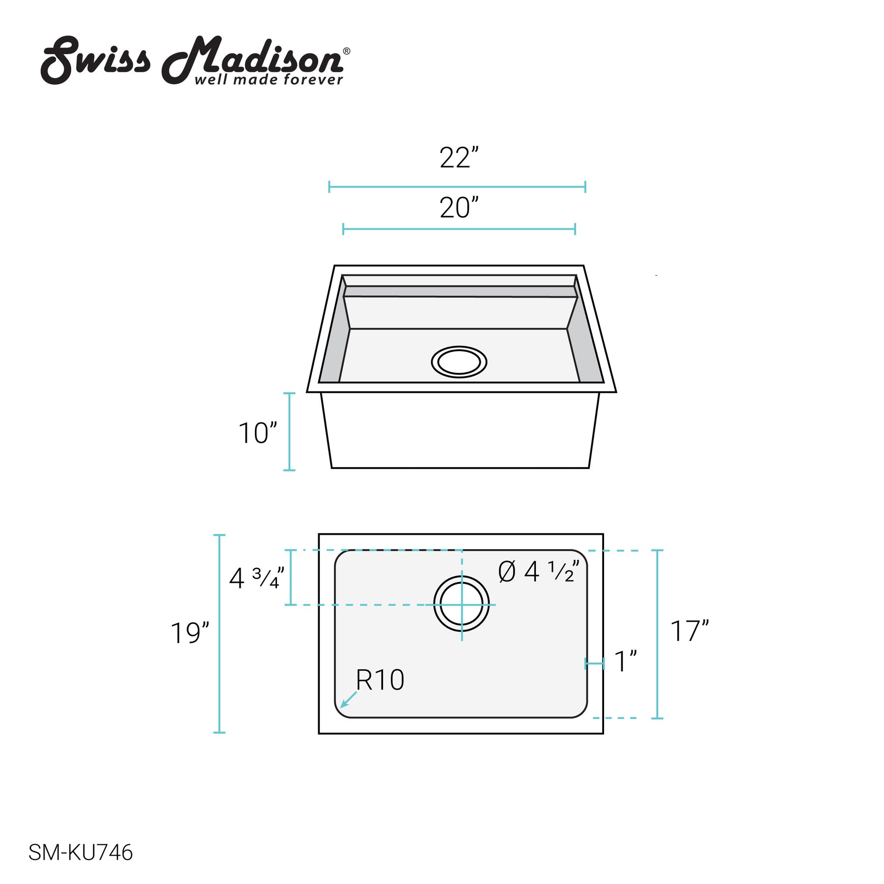 Swiss Madison Rivage 22" x 19" Single Basin Stainless Steel Undermount Kitchen Workstation Sink With Drain, Cutting Board and Colander