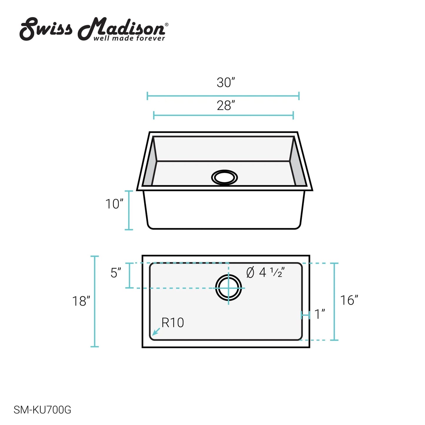 Swiss Madison Rivage 30" Single Rectangular Gold Stainless Steel Undermount Kitchen Sink