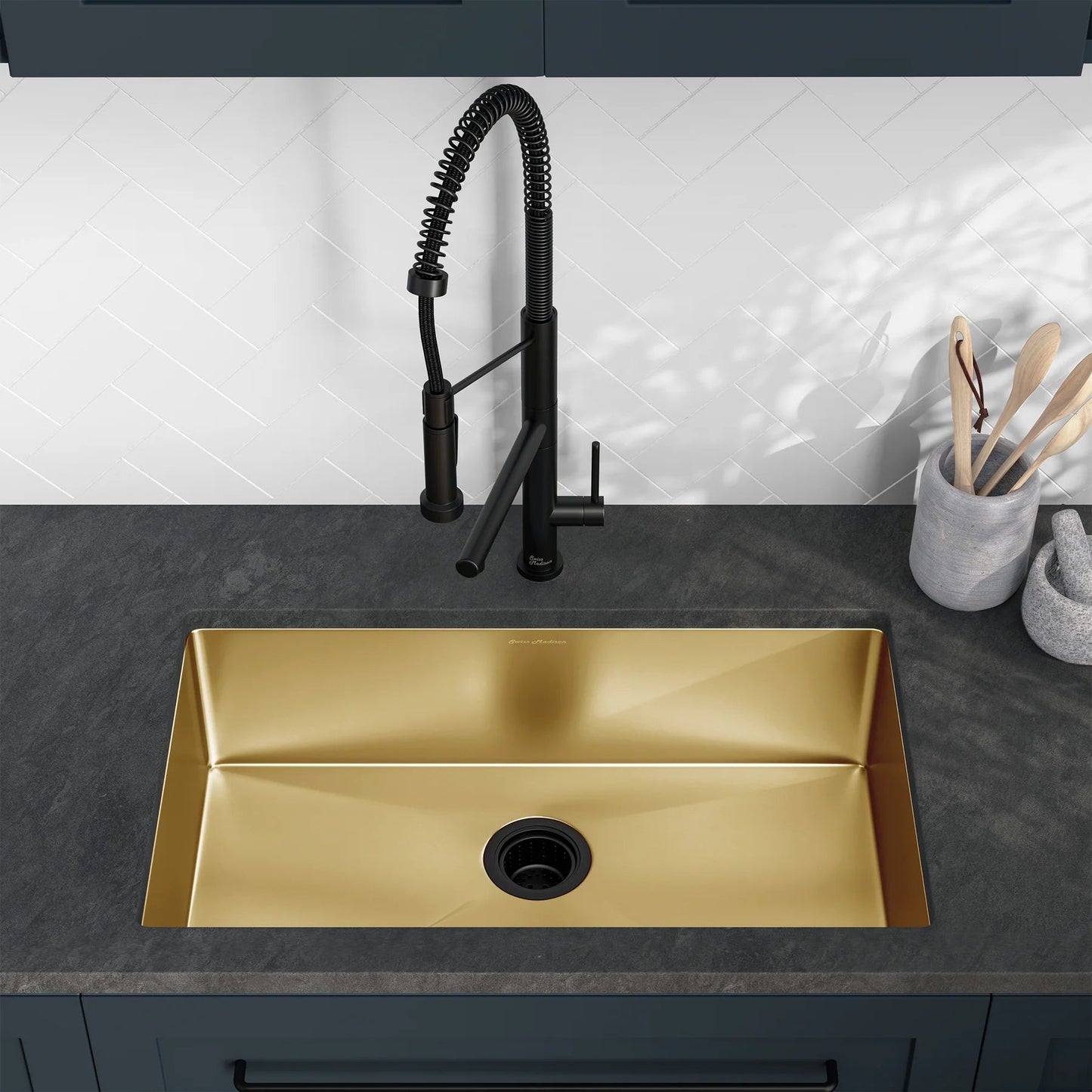 Swiss Madison Rivage 30" Single Rectangular Gold Stainless Steel Undermount Kitchen Sink