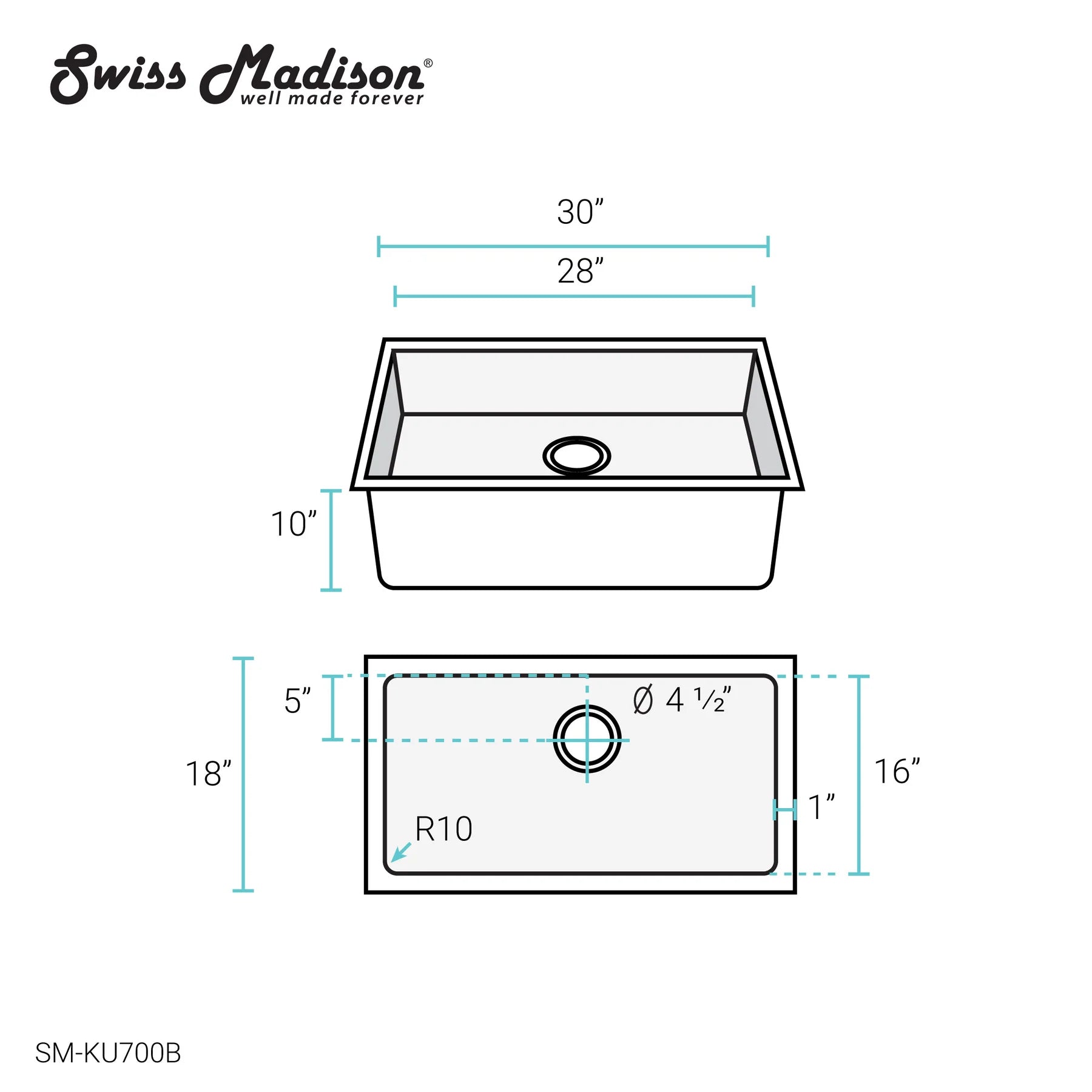 Swiss Madison Rivage 30" Single Rectangular Matte Black Stainless Steel Undermount Kitchen Sink