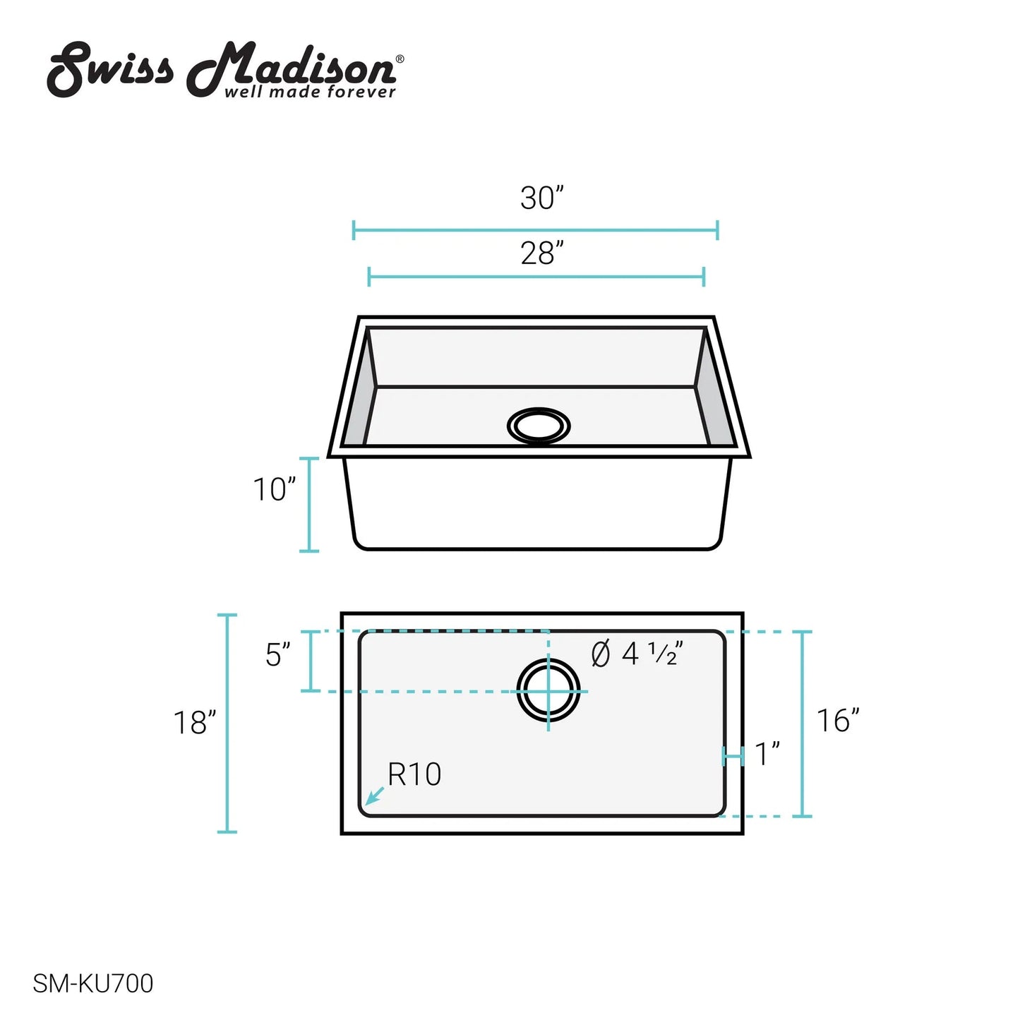 Swiss Madison Rivage 30" Single Rectangular Stainless Steel Undermount Kitchen Sink