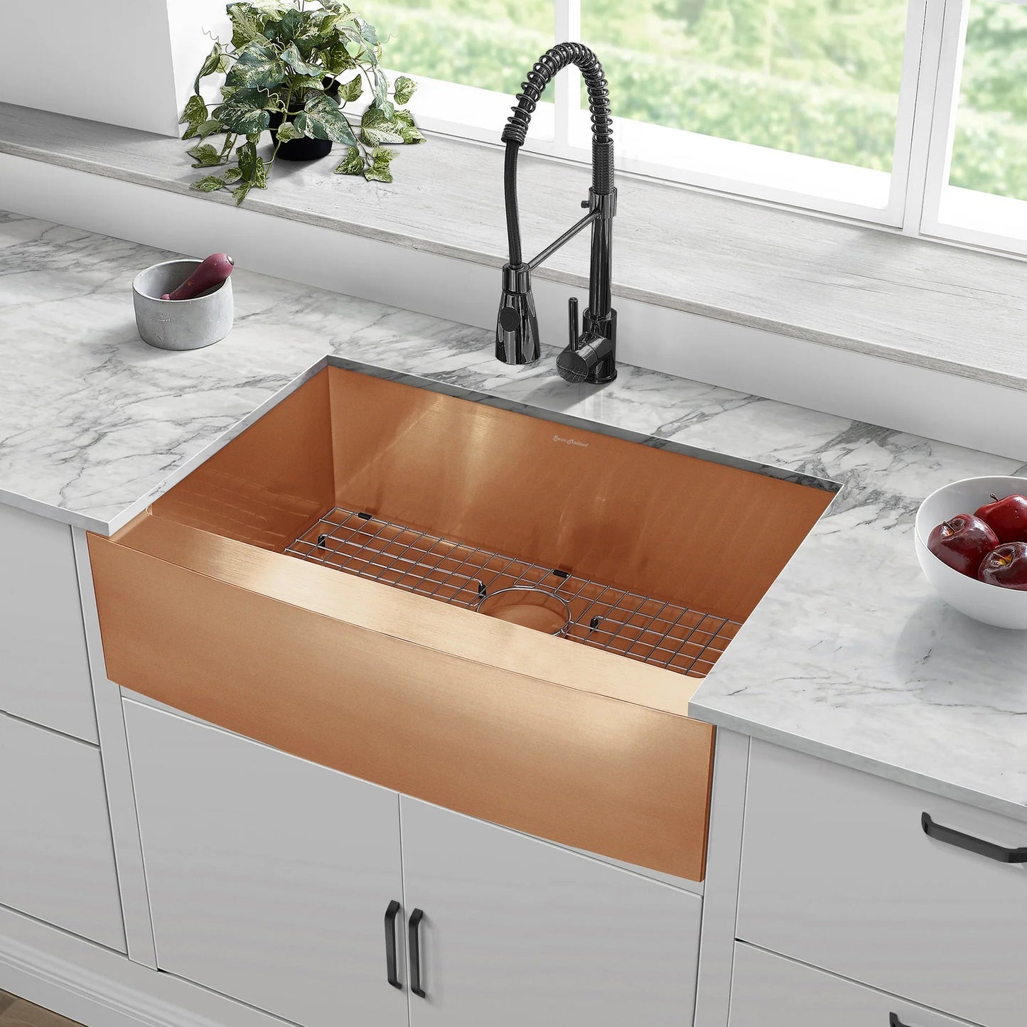 Swiss Madison Rivage 30" Single Rose Gold Stainless Steel Farmhouse Kitchen Sink With Apron