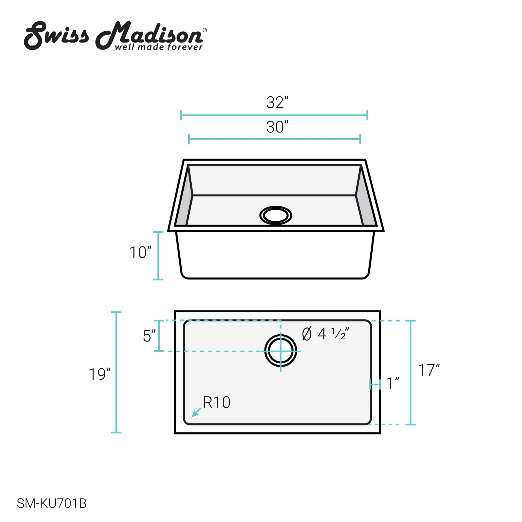 Swiss Madison Rivage 32" Single Rectangular Matte Black Stainless Steel Undermount Kitchen Sink