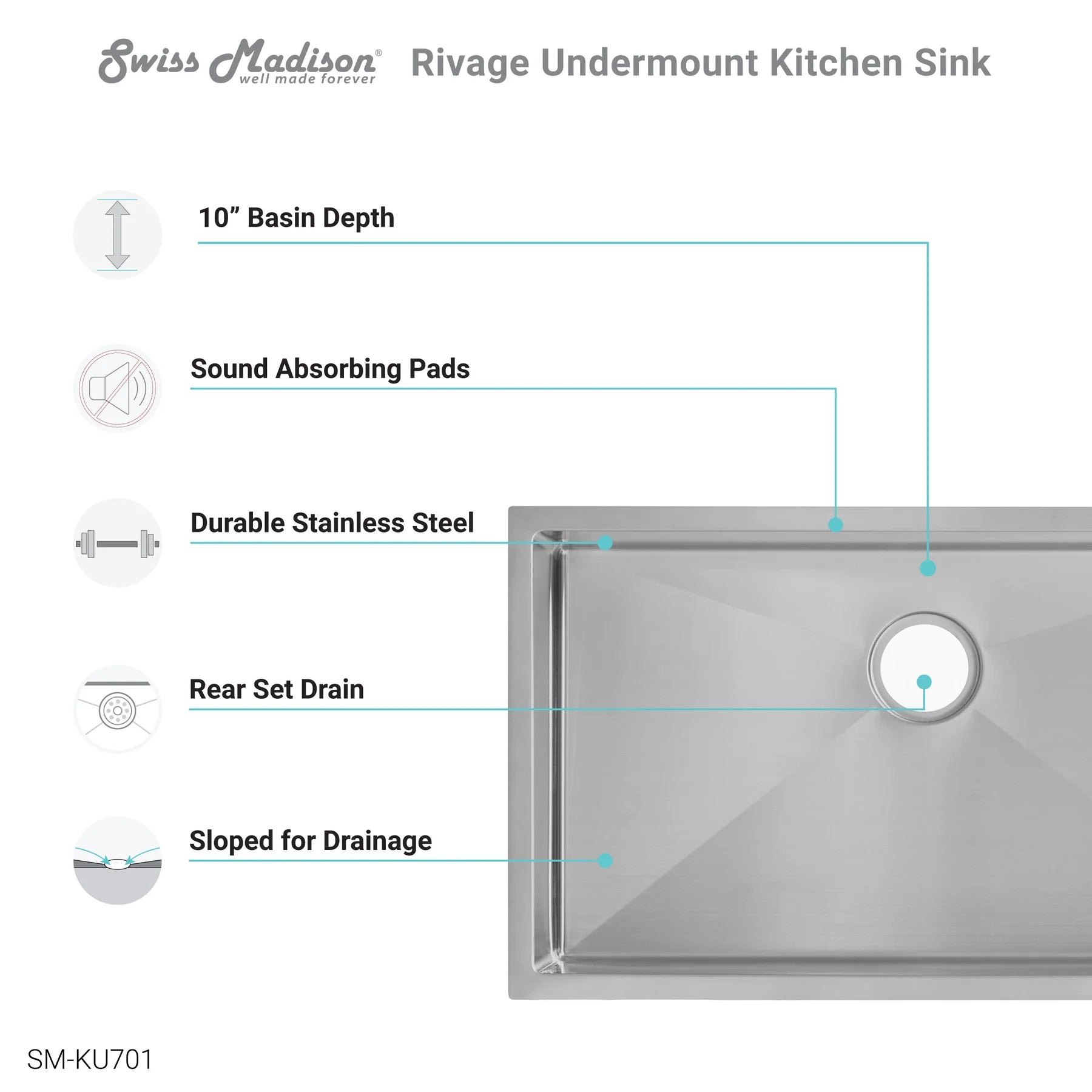 Swiss Madison Rivage 32" Single Rectangular Stainless Steel Undermount Kitchen Sink