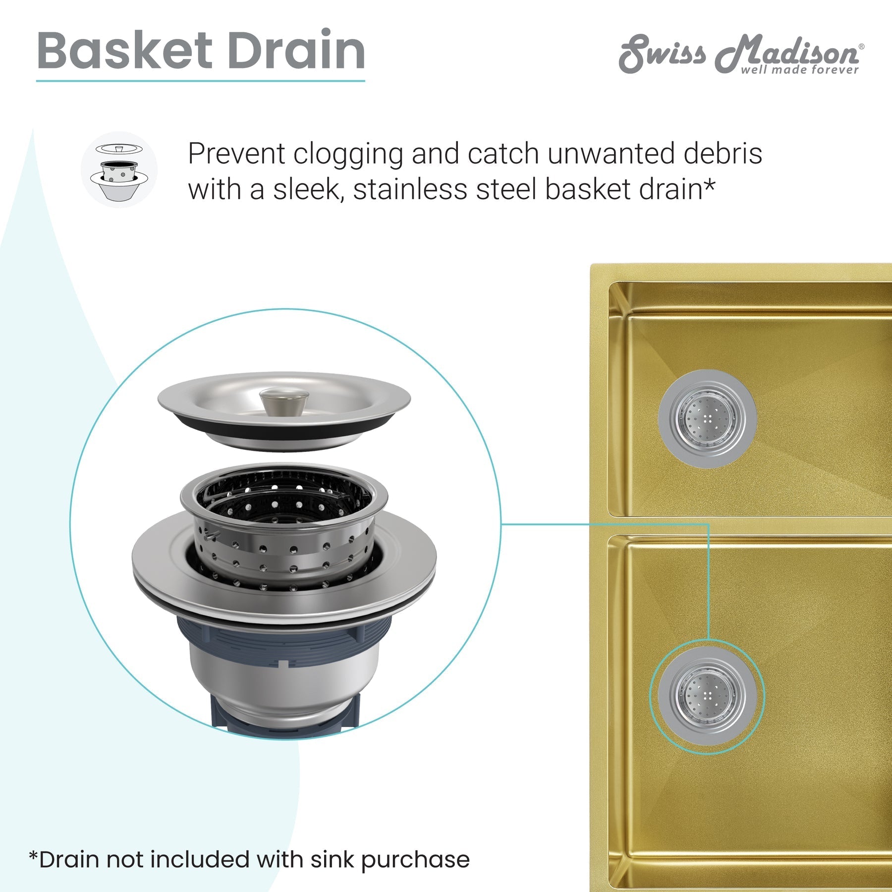 Swiss Madison Rivage 33" x 20" Gold Double Basin 60/40 Stainless Steel Undermount Kitchen Sink