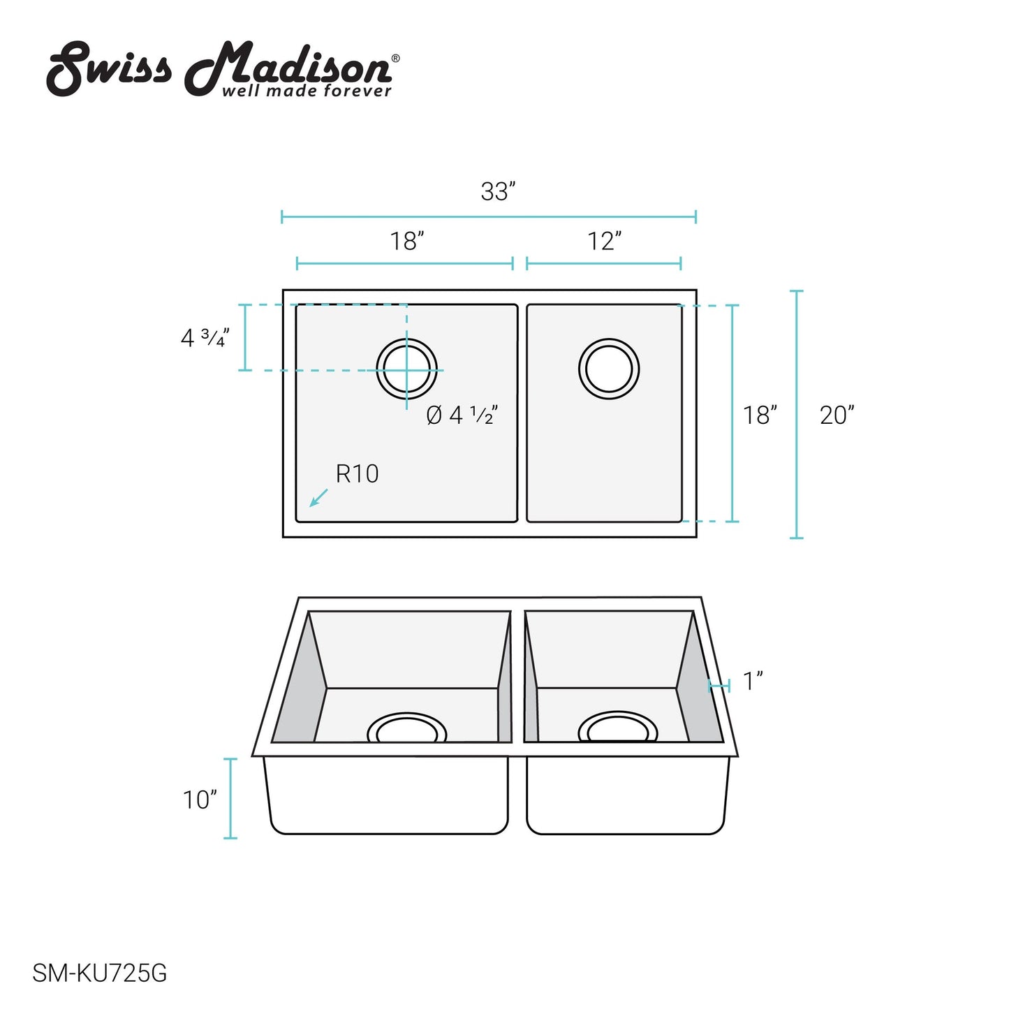 Swiss Madison Rivage 33" x 20" Gold Double Basin 60/40 Stainless Steel Undermount Kitchen Sink