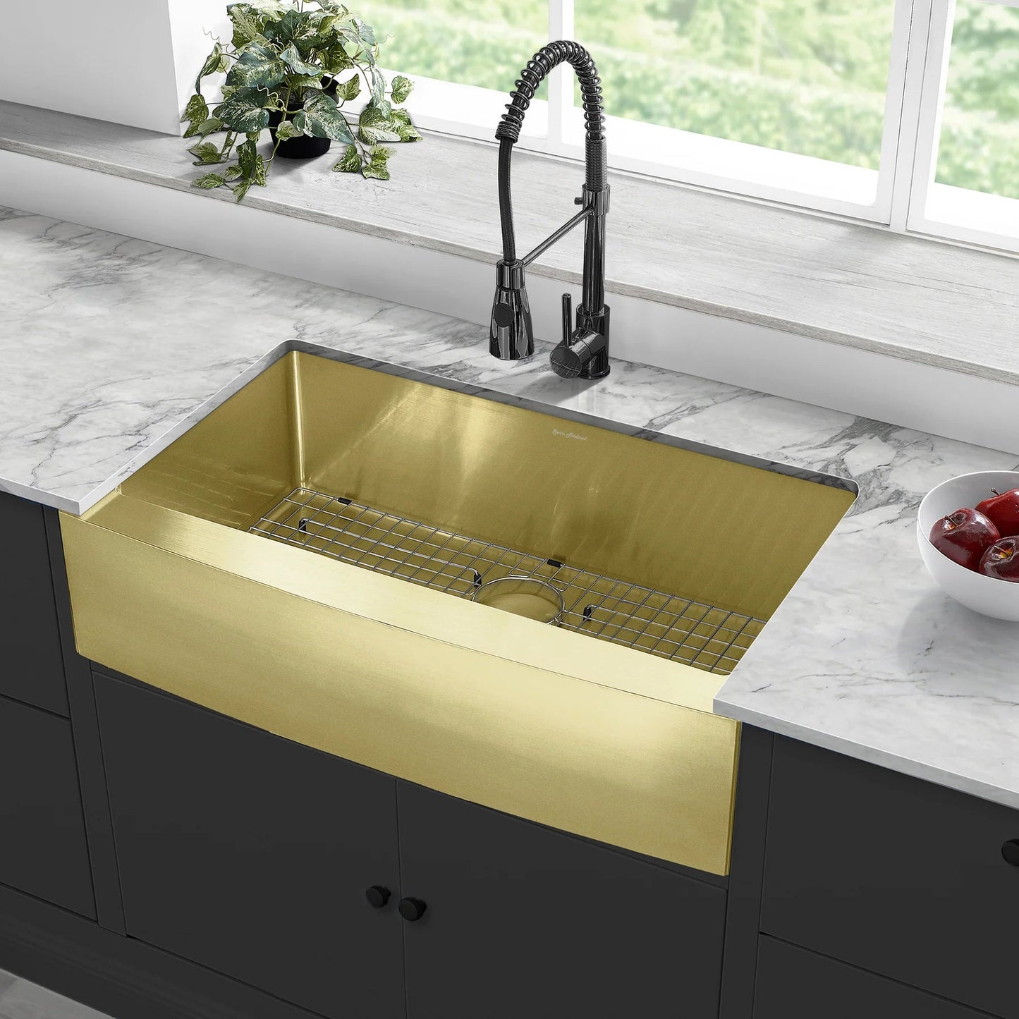 Swiss Madison Rivage 36" Single Gold Stainless Steel Farmhouse Kitchen Sink With Apron