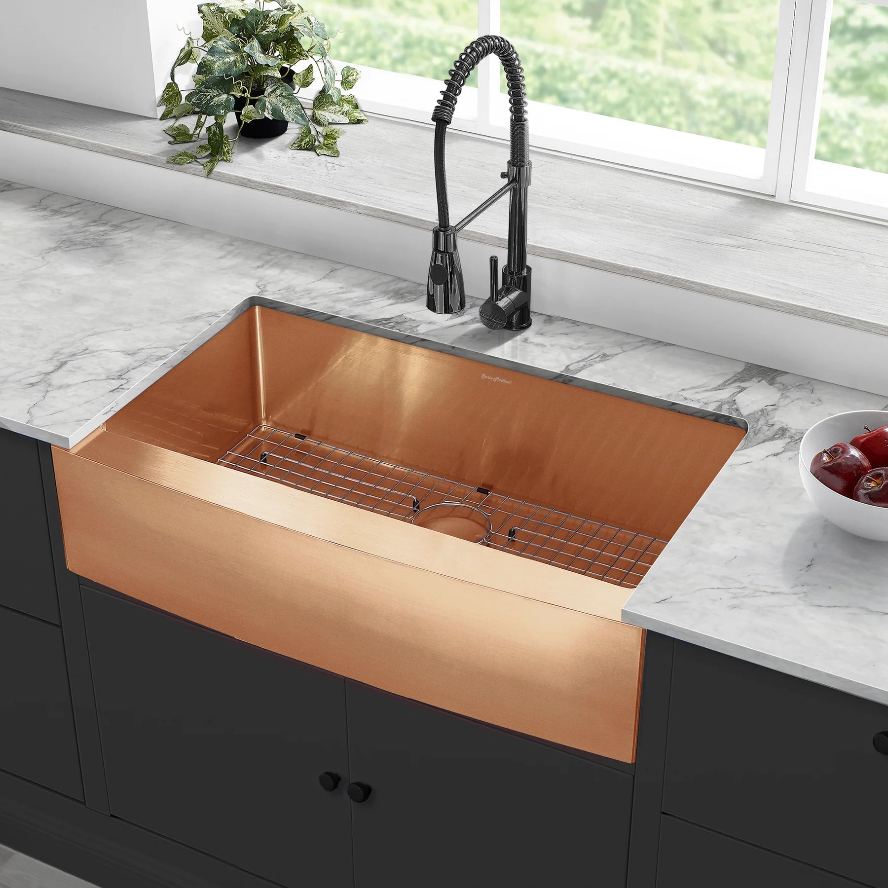 Swiss Madison Rivage 36" Single Rose Gold Stainless Steel Farmhouse Kitchen Sink With Apron