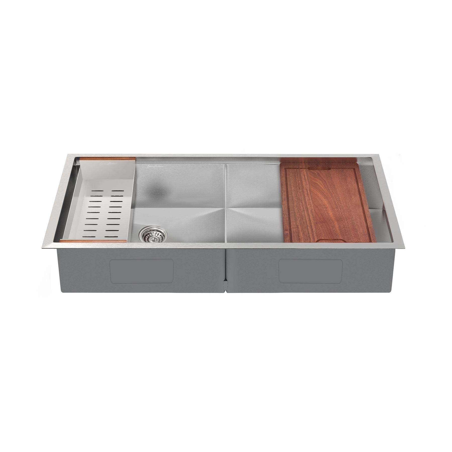 Swiss Madison Rivage 45" x 19" Double Basin 50/50 Stainless Steel Undermount Kitchen Workstation Sink With Drain, Cutting Board and Colander