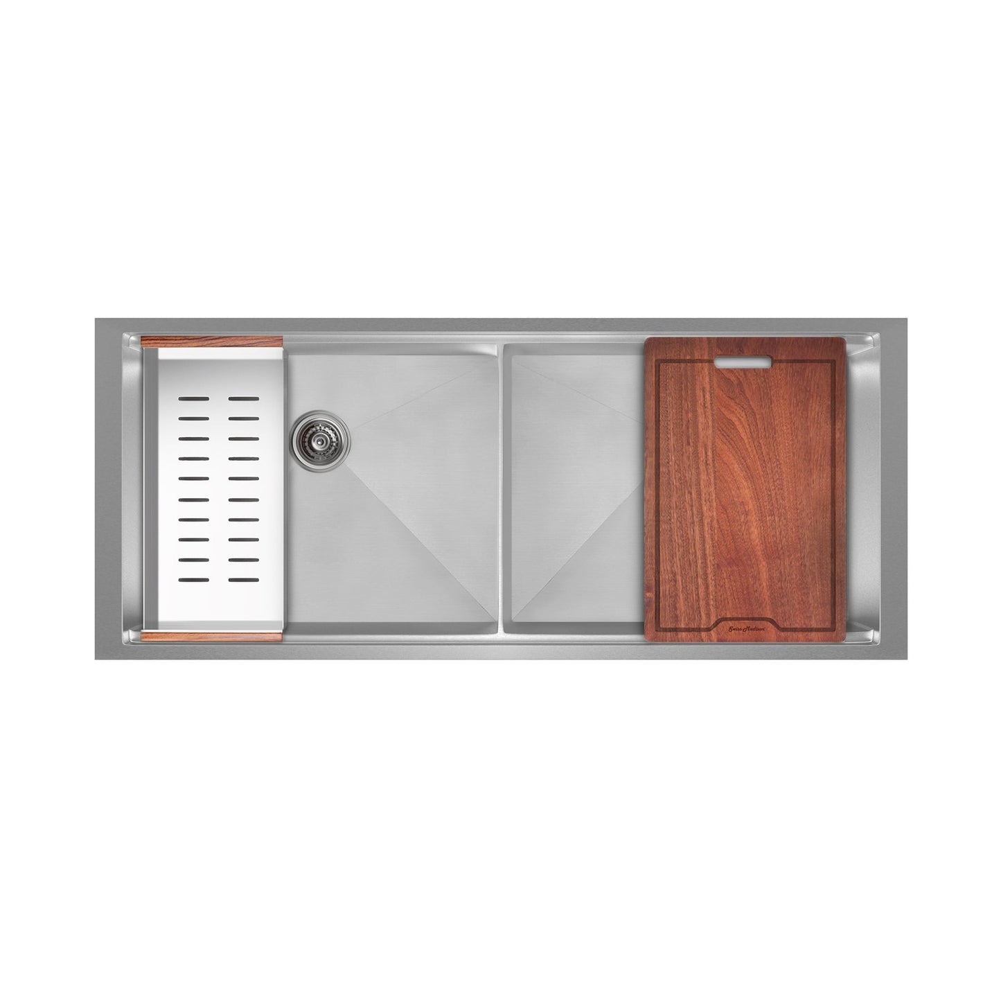 Swiss Madison Rivage 45" x 19" Double Basin 50/50 Stainless Steel Undermount Kitchen Workstation Sink With Drain, Cutting Board and Colander