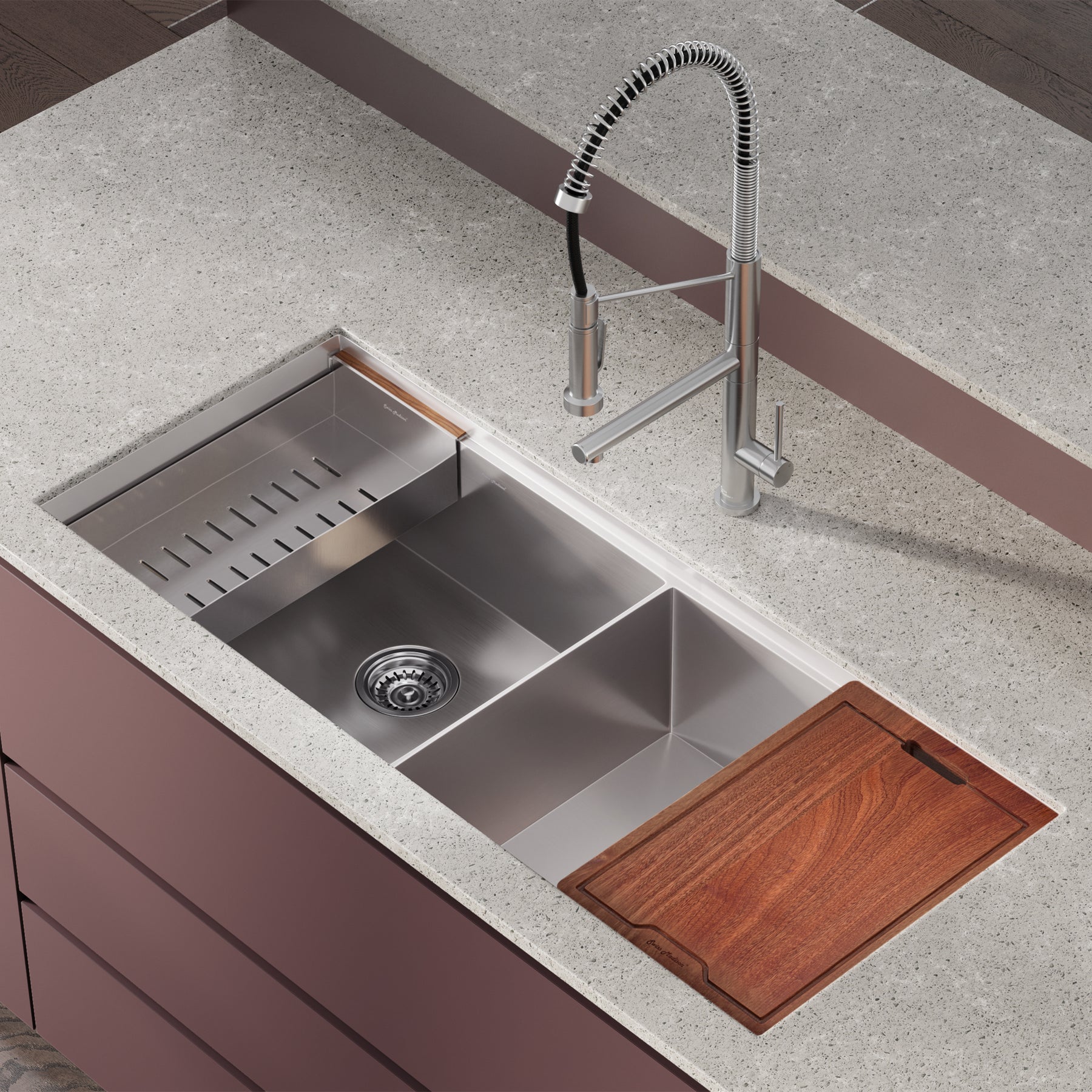 Swiss Madison Rivage 45" x 19" Double Basin 50/50 Stainless Steel Undermount Kitchen Workstation Sink With Drain, Cutting Board and Colander