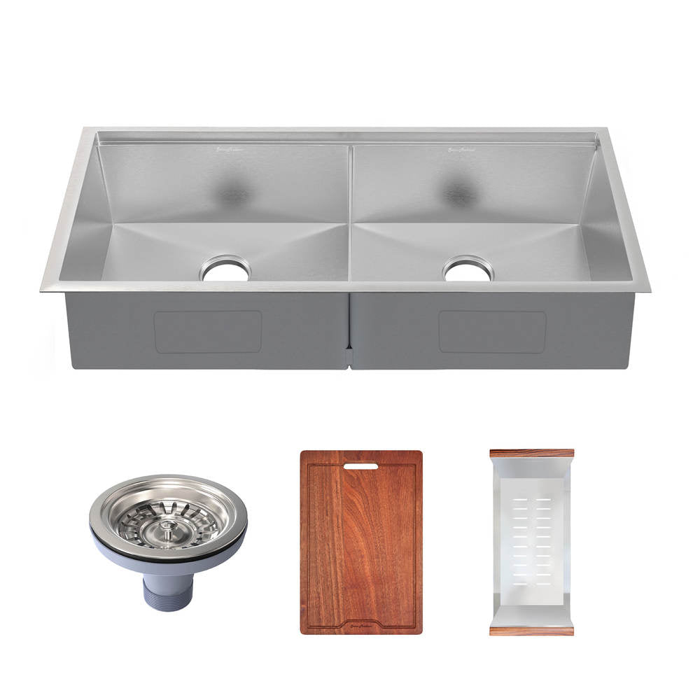 Swiss Madison Rivage 45" x 19" Double Basin 50/50 Stainless Steel Undermount Kitchen Workstation Sink With Drain, Cutting Board and Colander