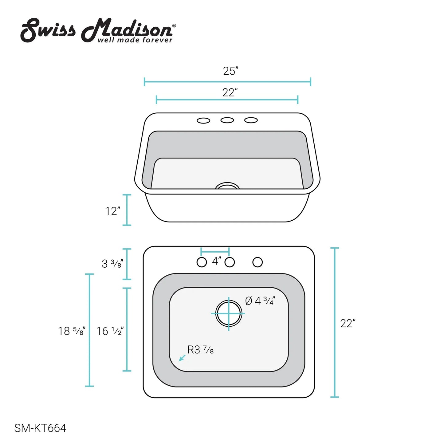 Swiss Madison SM-KT664 Ouvert 25" Single Stainless Steel Top-Mount Kitchen Sink