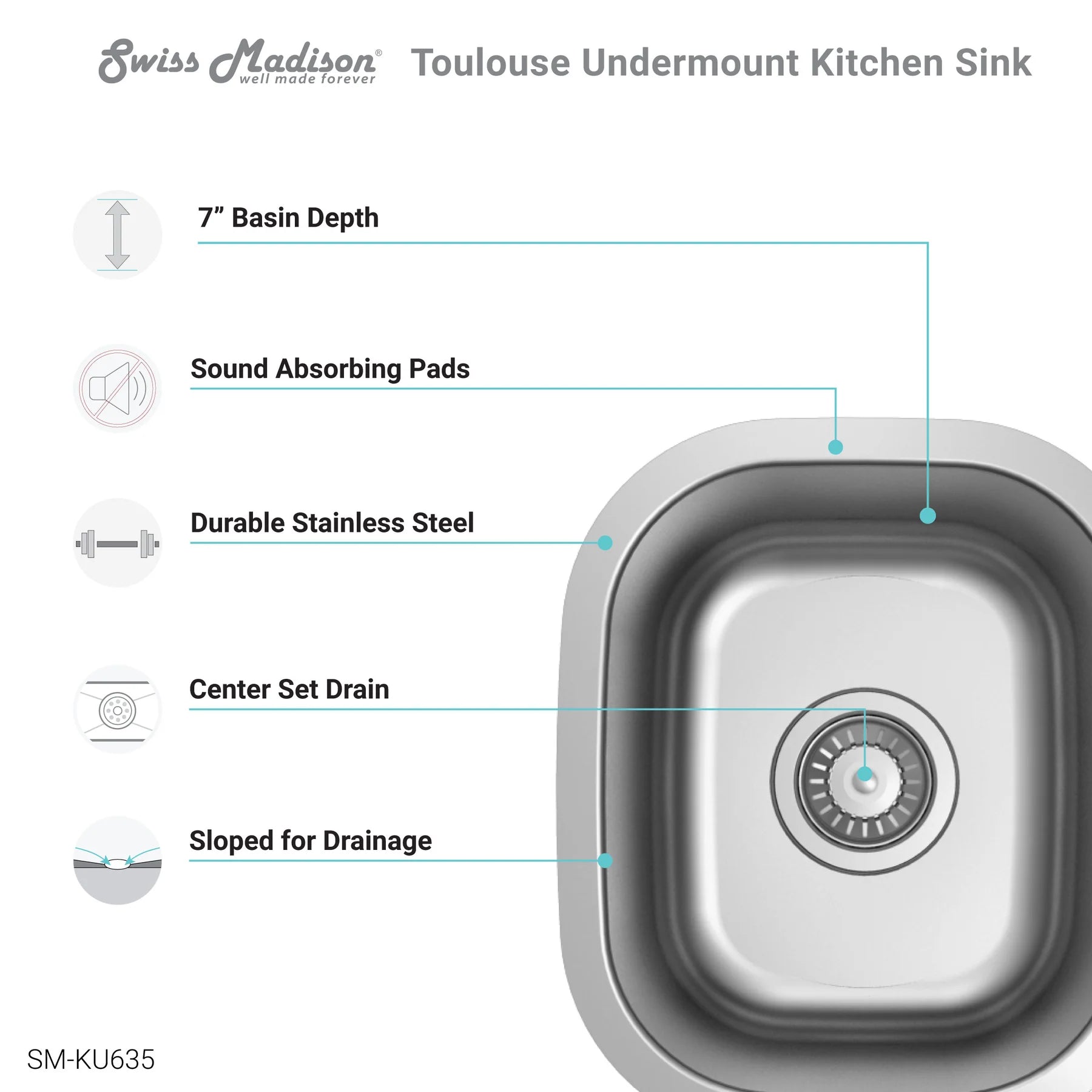 Swiss Madison Toulouse 13" Single Stainless Steel Undermount Kitchen Sink