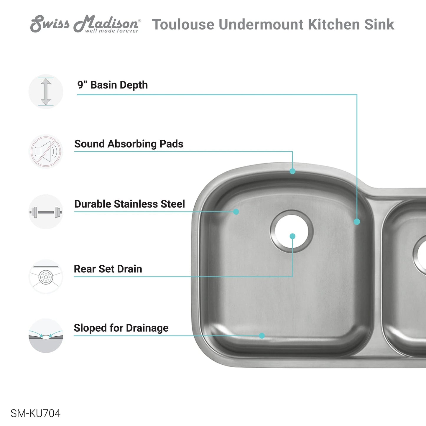 Swiss Madison Toulouse 32" x 21" Dual Stainless Steel Undermount Kitchen Sink