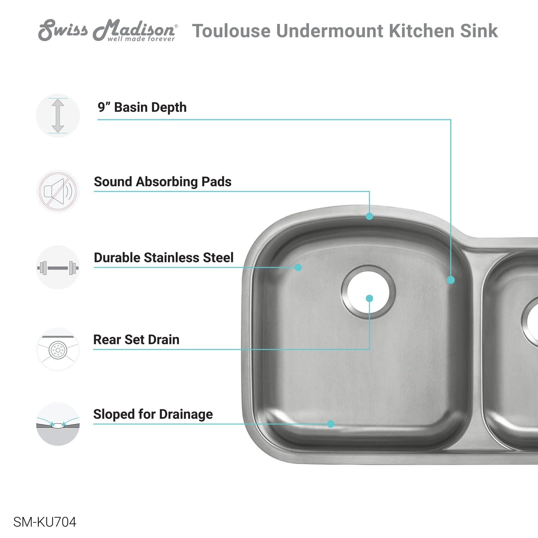 Swiss Madison Toulouse 32" x 21" Dual Stainless Steel Undermount Kitchen Sink
