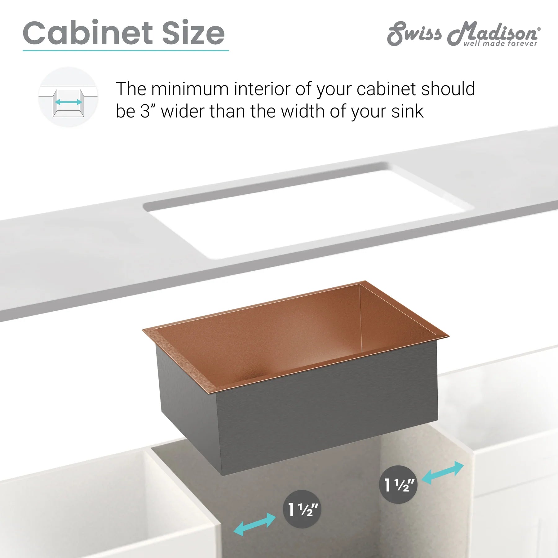 Swiss Madison Tourner 21" x 18" Single Rose Gold Stainless Steel Undermount Kitchen Sink
