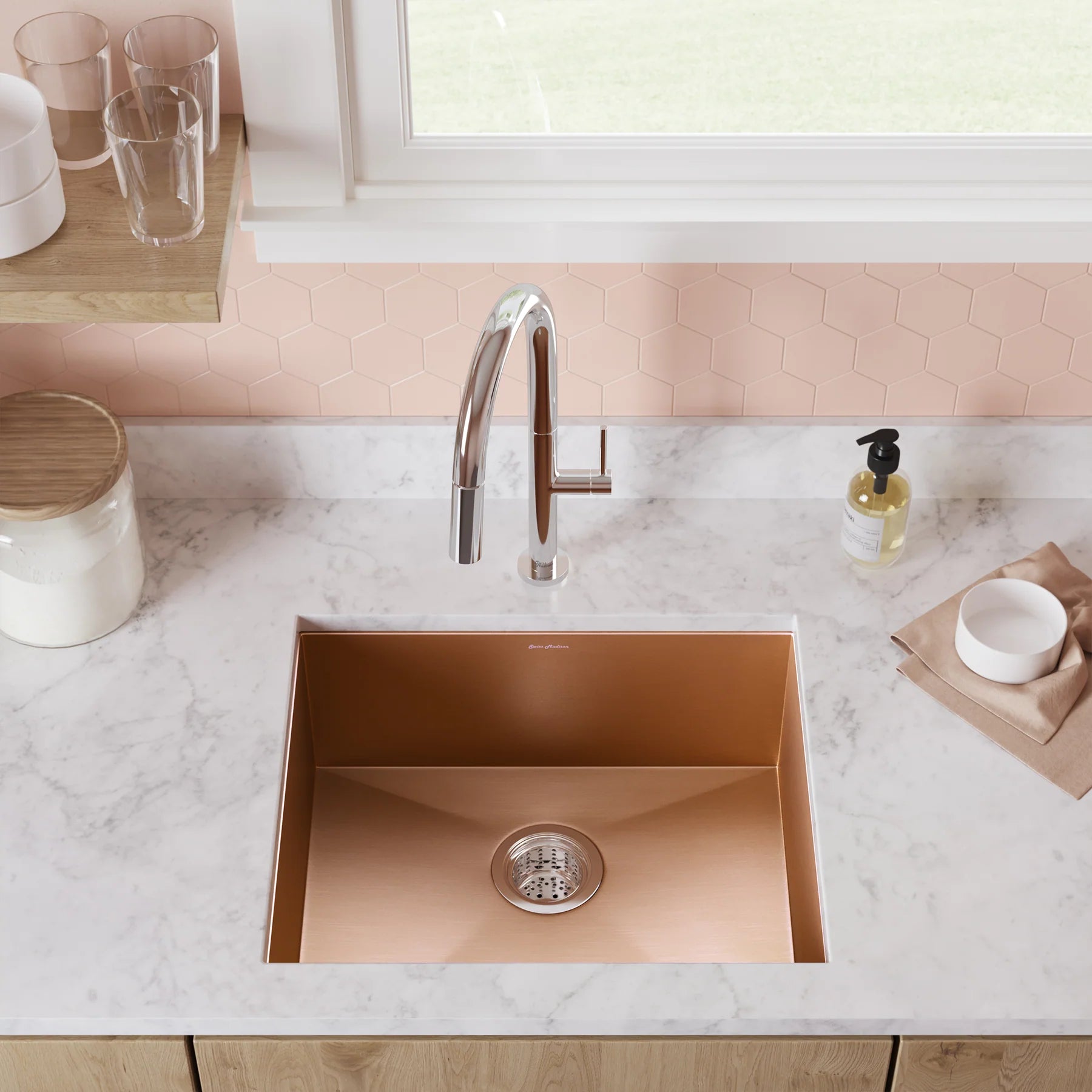 Swiss Madison Tourner 21" x 18" Single Rose Gold Stainless Steel Undermount Kitchen Sink