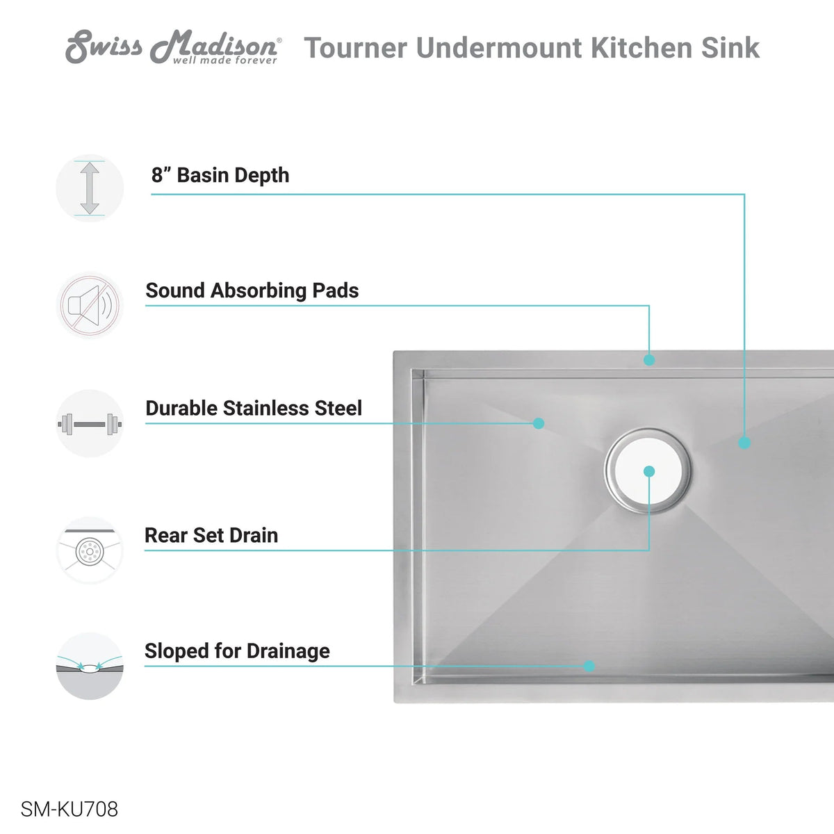 Swiss Madison Tourner 26" x 18" Single Stainless Steel Undermount Kitchen Sink