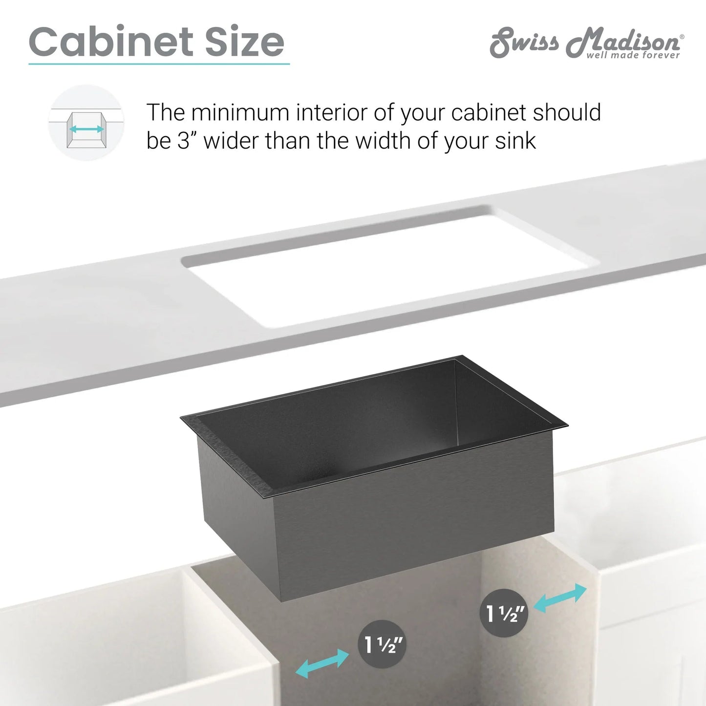 Swiss Madison Tourner 27" x 19" Single Black Stainless Steel Undermount Kitchen Sink