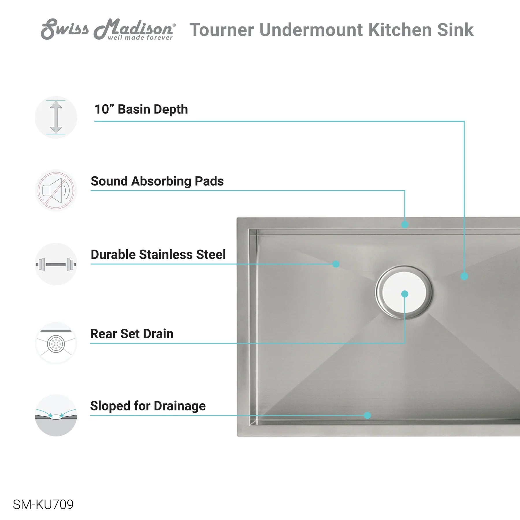 Swiss Madison Tourner 27" x 19" Single Stainless Steel Undermount Kitchen Sink