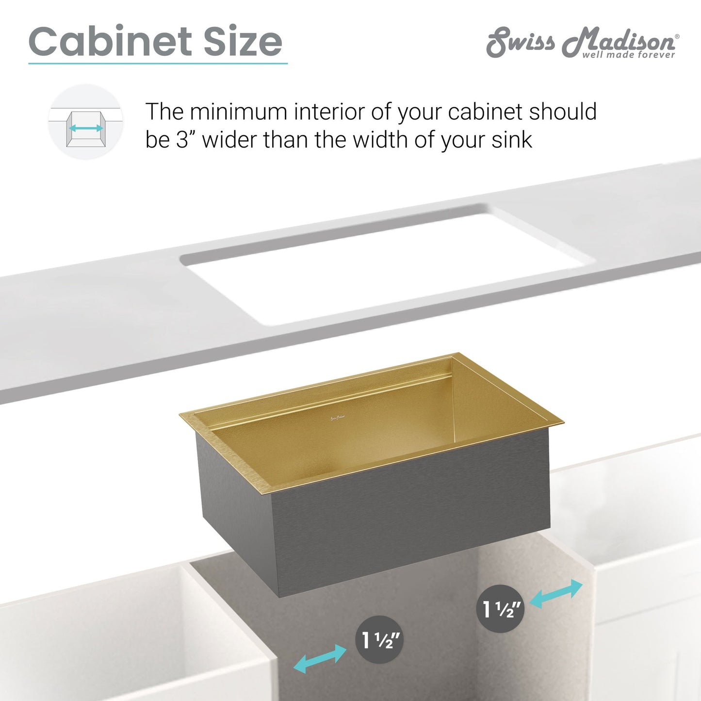 Swiss Madison Tourner 30" x 19" Gold Single Basin Stainless Steel Undermount Kitchen Workstation Sink With Drain, Cutting Board, Bottom Grid, Colander and Drying Rack