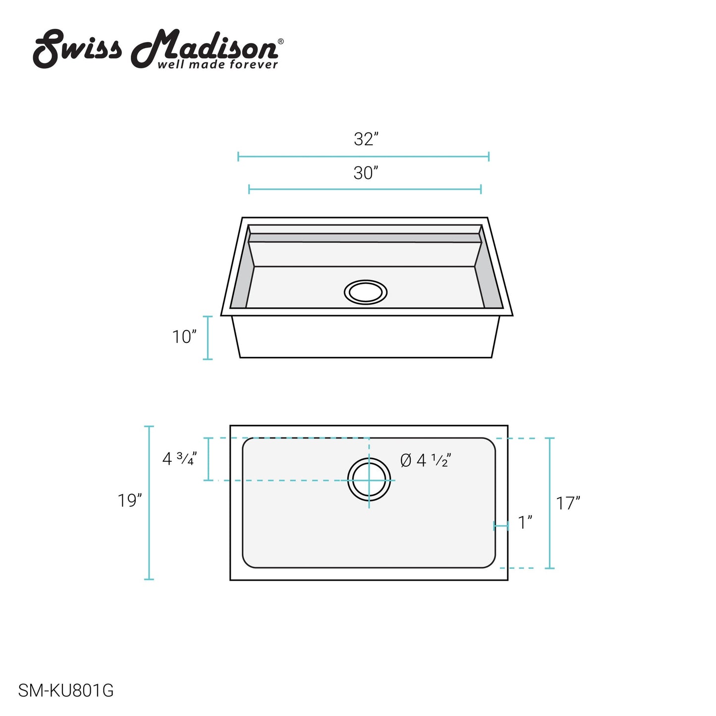 Swiss Madison Tourner 32" x 19" Gold Single Basin Stainless Steel Undermount Kitchen Workstation Sink With Drain, Cutting Board, Bottom Grid, Colander and Drying Rack