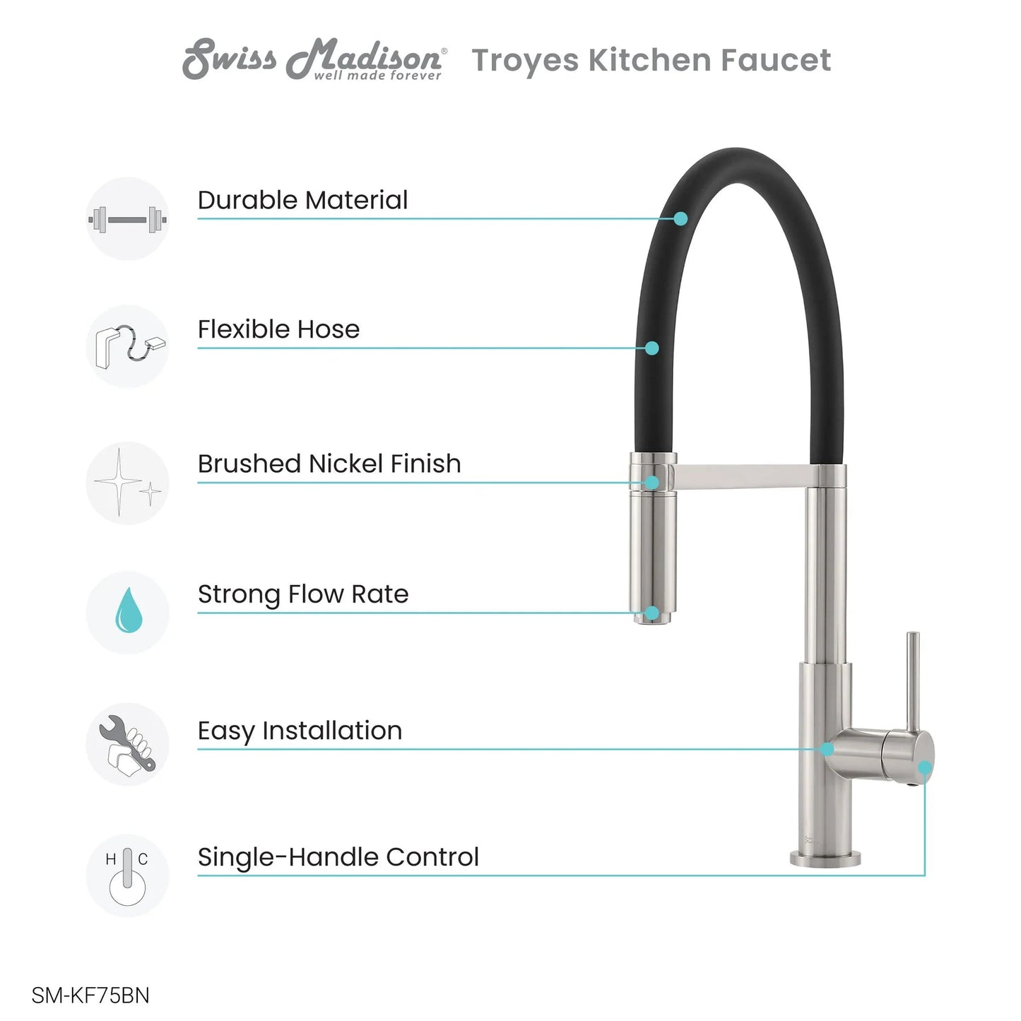 Swiss Madison Troyes 19" Single Hole Brushed Nickel Pull-Down Kitchen Faucet