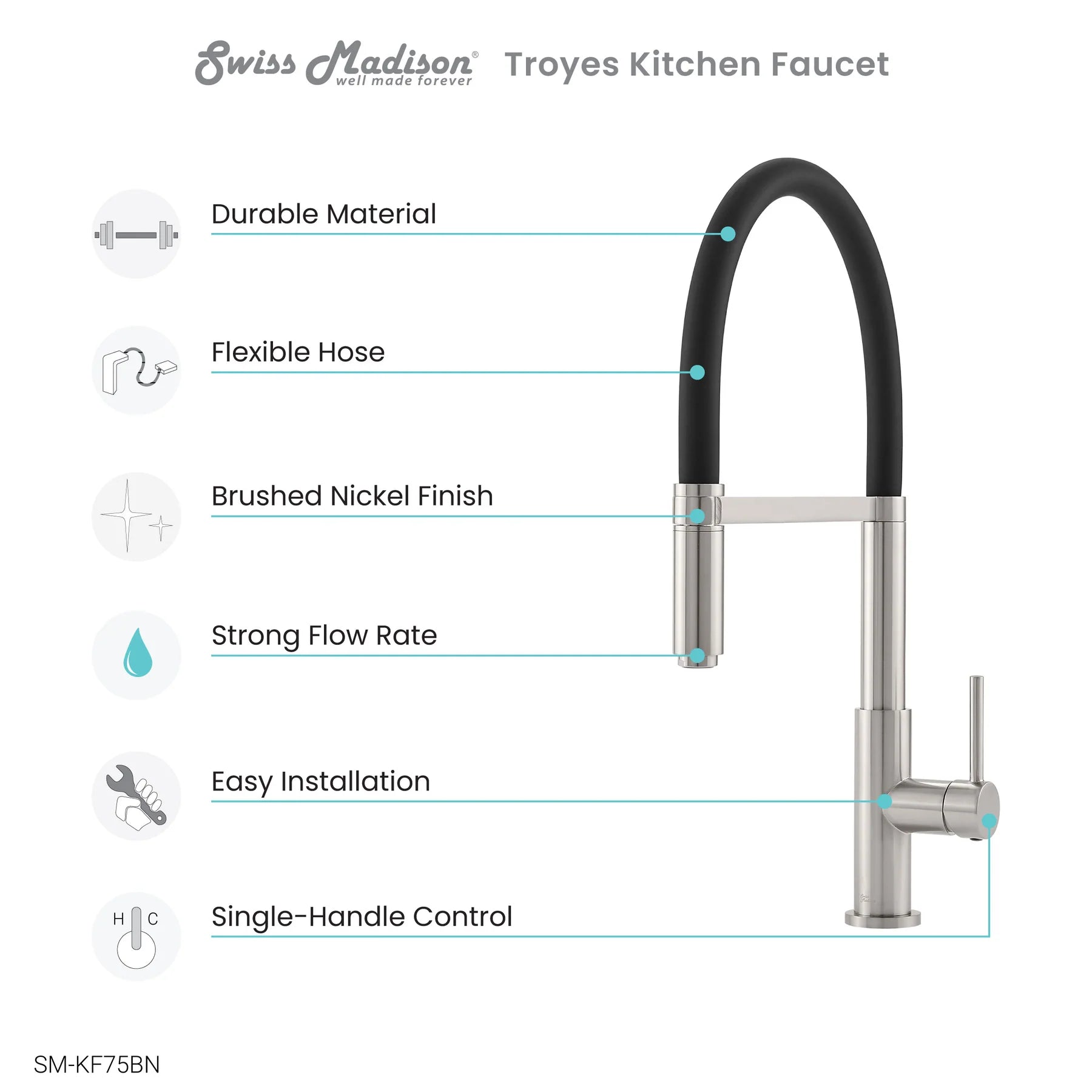 Swiss Madison Troyes 19" Single Hole Brushed Nickel Pull-Down Kitchen Faucet