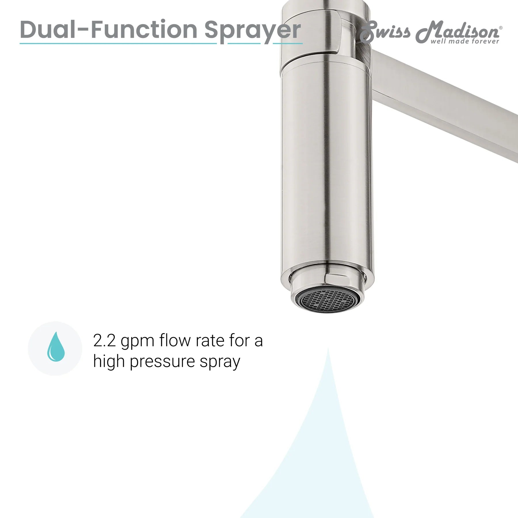 Swiss Madison Troyes 19" Single Hole Brushed Nickel Pull-Down Kitchen Faucet