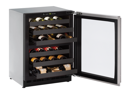 U-LINE 2224ZWC 24" Stainless Frame Dual-Zone Wine Refrigerator With Reversible Door