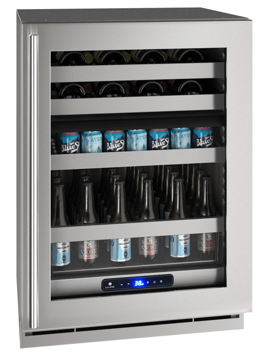 U-LINE HBD524 24" Stainless Frame Dual-Zone Beverage Center With Field Reversible Door
