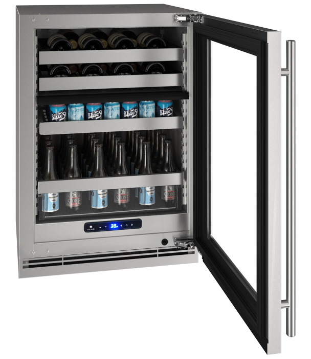 U-LINE HBD524 24" Stainless Frame Dual-Zone Beverage Center With Field Reversible Door