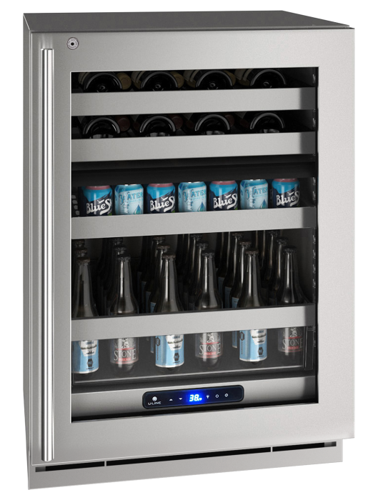 U-LINE HBD524 24" Stainless Frame Dual-Zone Beverage Center With Lock and Right-Hand Hinge