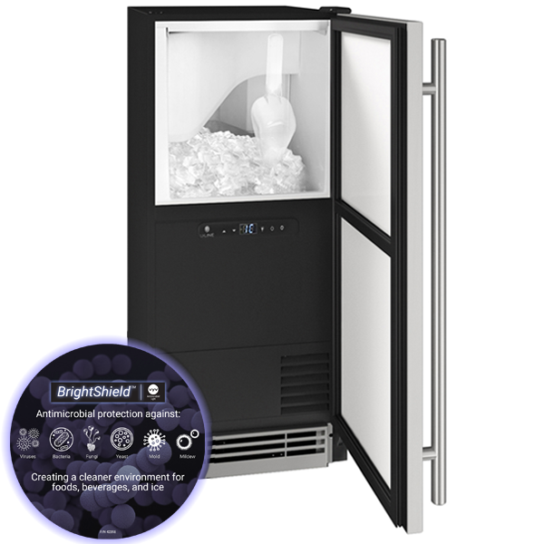 U-LINE HCP115 15" Stainless Solid Clear Ice Machine With Pump and Brightshield