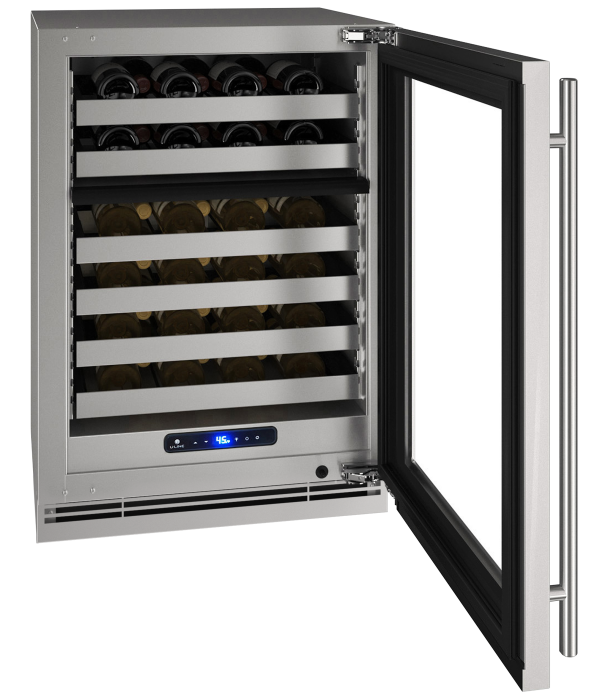 U-LINE HWD524 24" Stainless Frame Dual-Zone Wine Refrigerator With Reversible Door