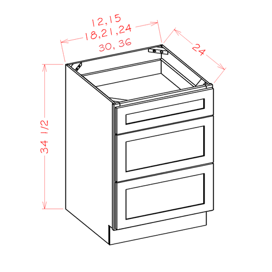 US Cabinet Depot Edgeline White 12" Three Drawer Base Cabinet (EW-3DB12)